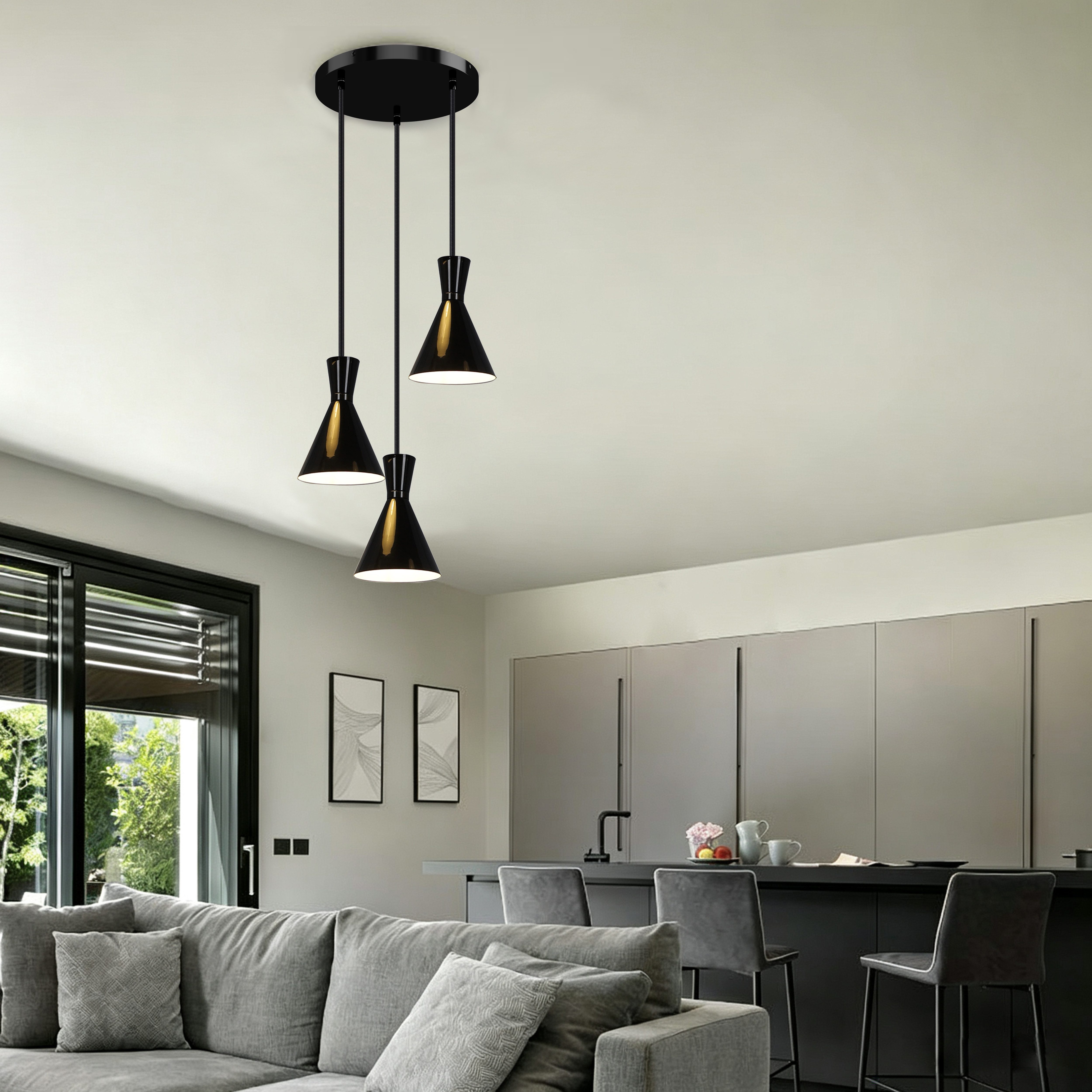 OTTO home Pendelleuchte Renell, ohne Leuchtmittel, glänzend, höhenverstellbar, industrieller Stil, Rondell, Hängelampe