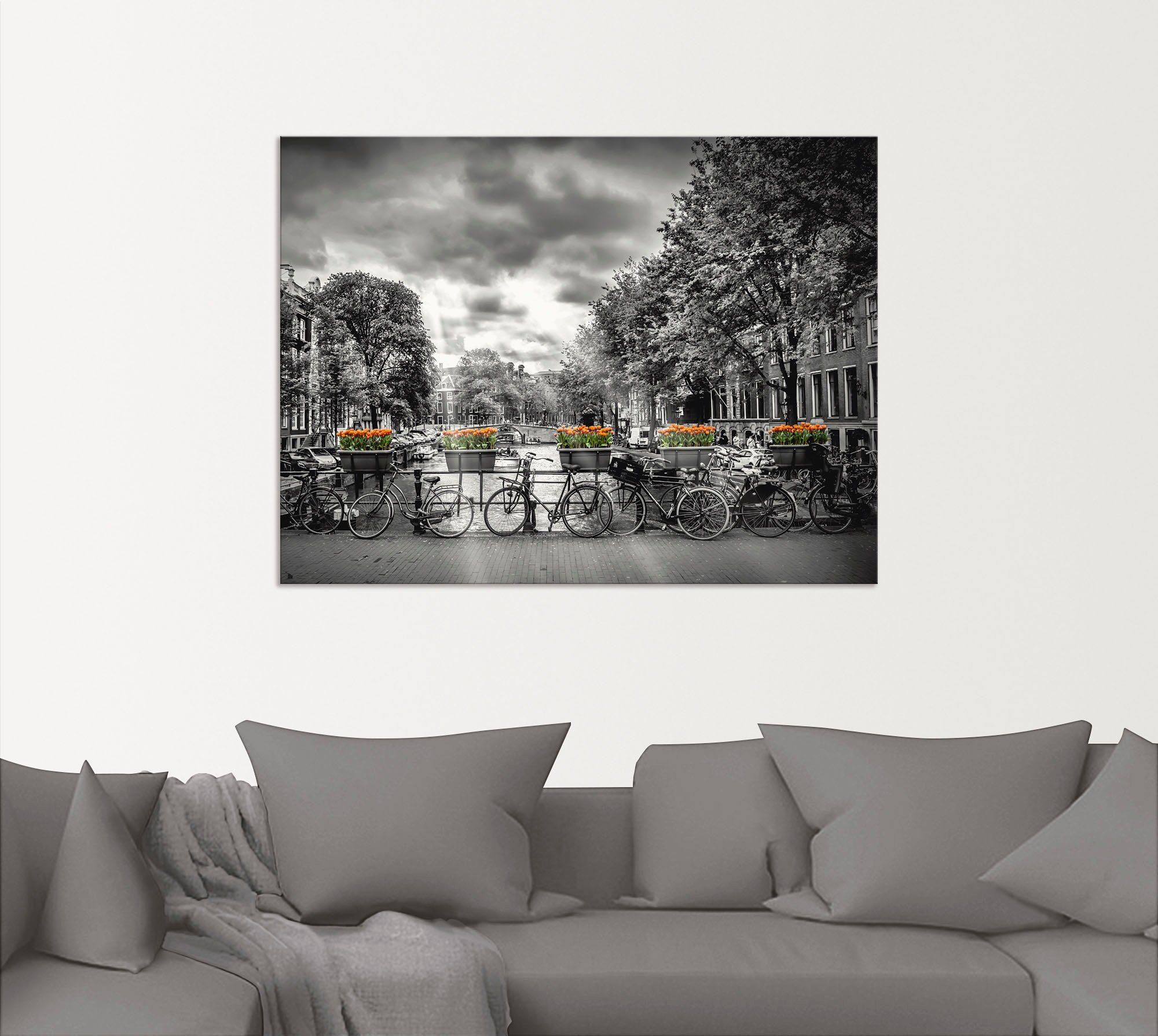 Artland Wandbild Amsterdam Herengracht Sonnenstrahlen II, Fahrräder (1 St), als Alubild, Leinwandbild, Wandaufkleber oder Poster in versch. Größen