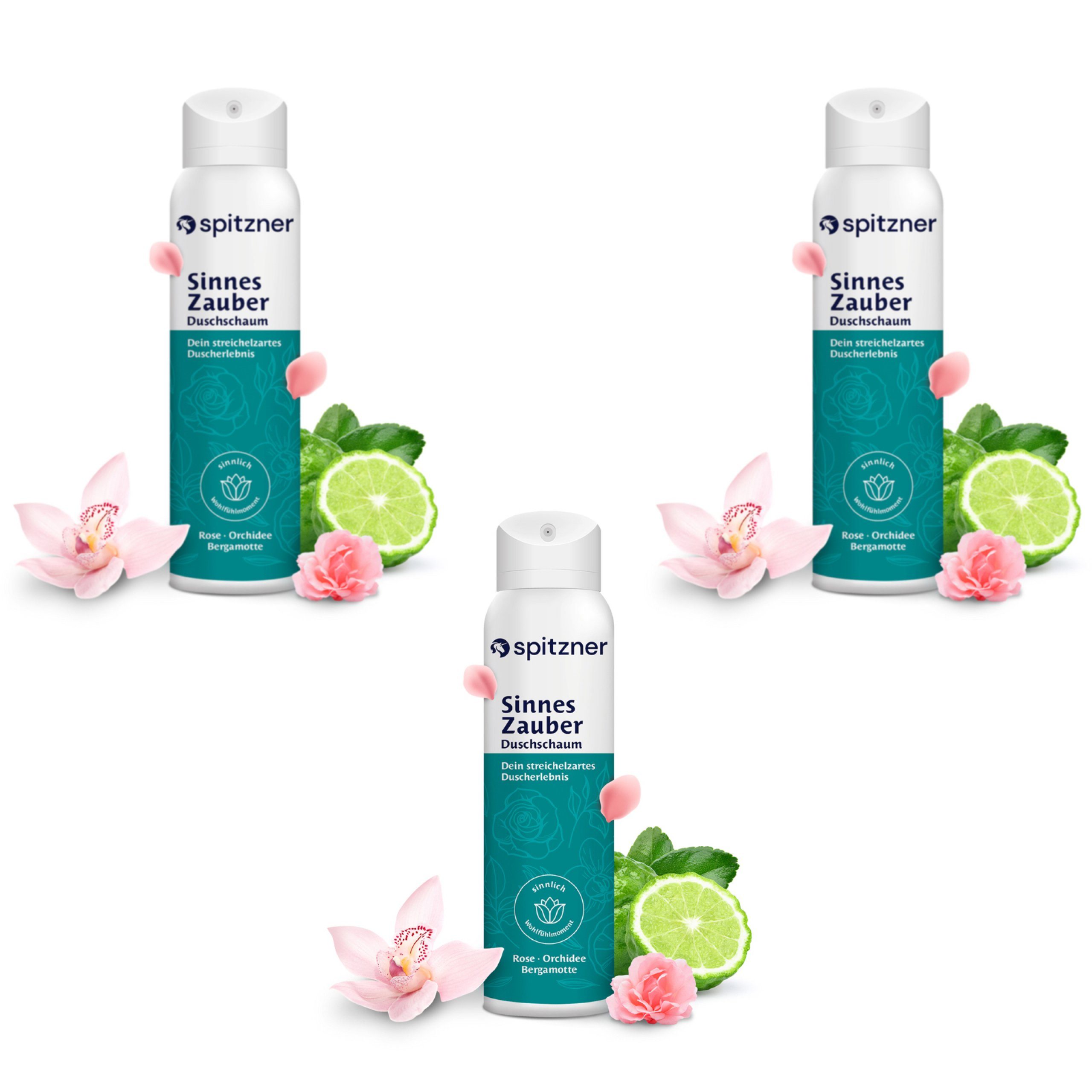 Badezusatz Spitzner Duschschaum Set Sinnes Zauber 3x 150 ml Sinnliche