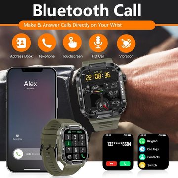 Carneedi Smartwatch (1,85 Zoll, Android iOS), Herren mit Telefonfunktion Militär Fitnessuhr Sportuhren Wasserdicht