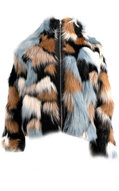 Antonio Cavosi Fellimitatjacke Mehrfarbige kuschelige Web-Pelz Jacke mit Reißverschluss
