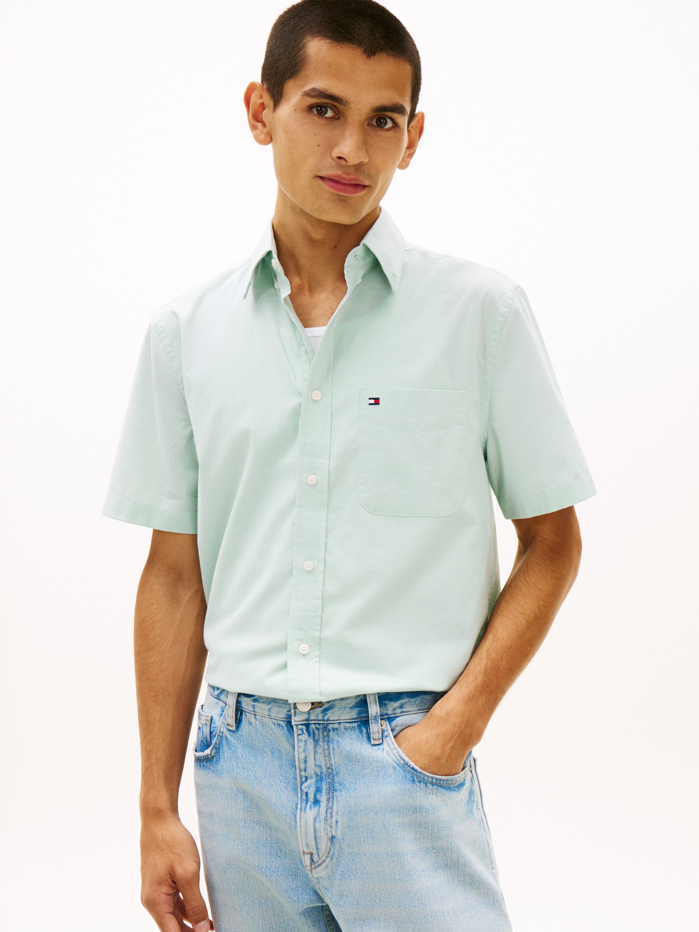 Tommy Hilfiger Kurzarmhemd LIGHT OXFORD SOLID regular fit, Button-down-Kragen