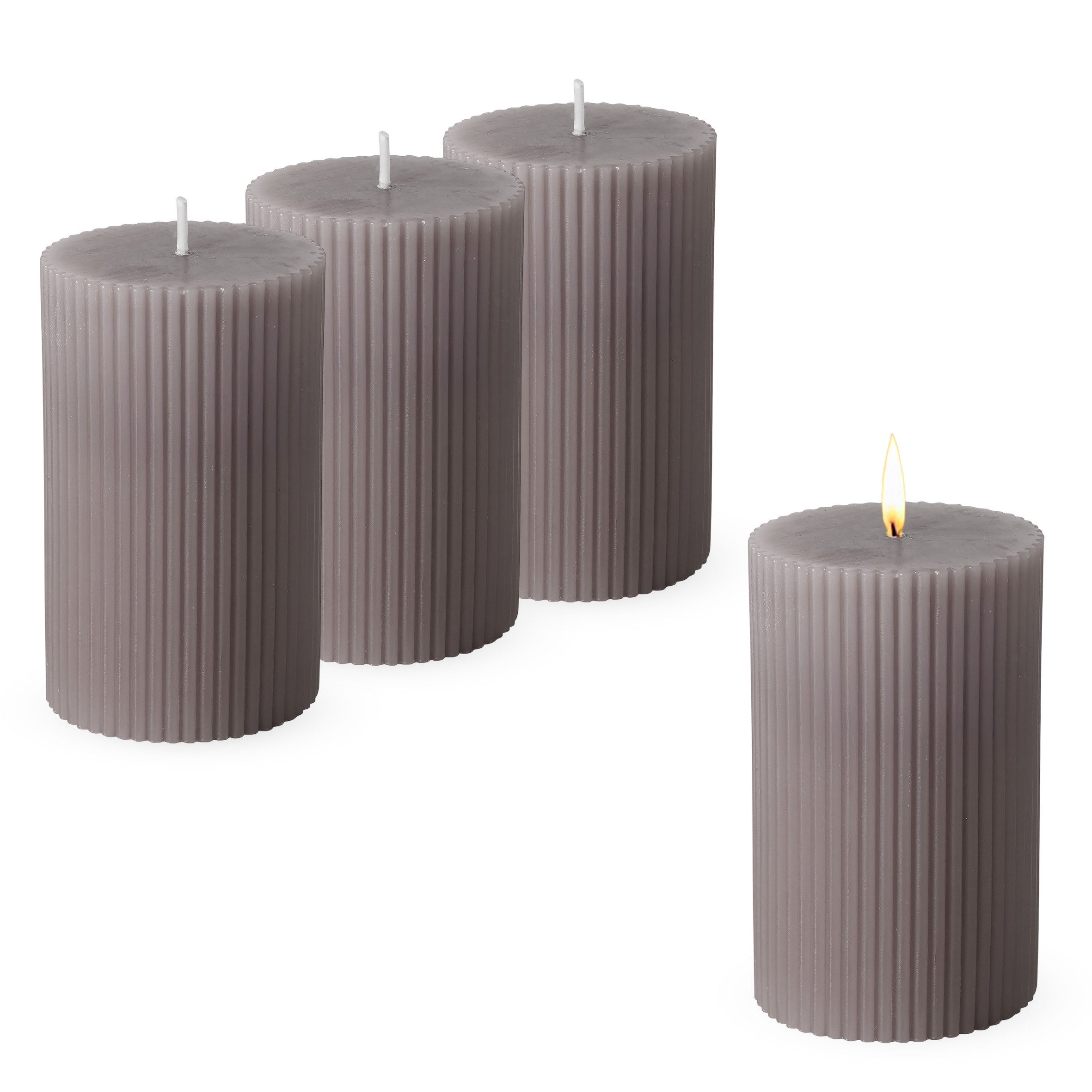 Spetebo Stumpenkerze geriffelt im 4er Set - 10 x 6 cm (Anzahl, 1-tlg., Stück), mit eleganter Riffelung