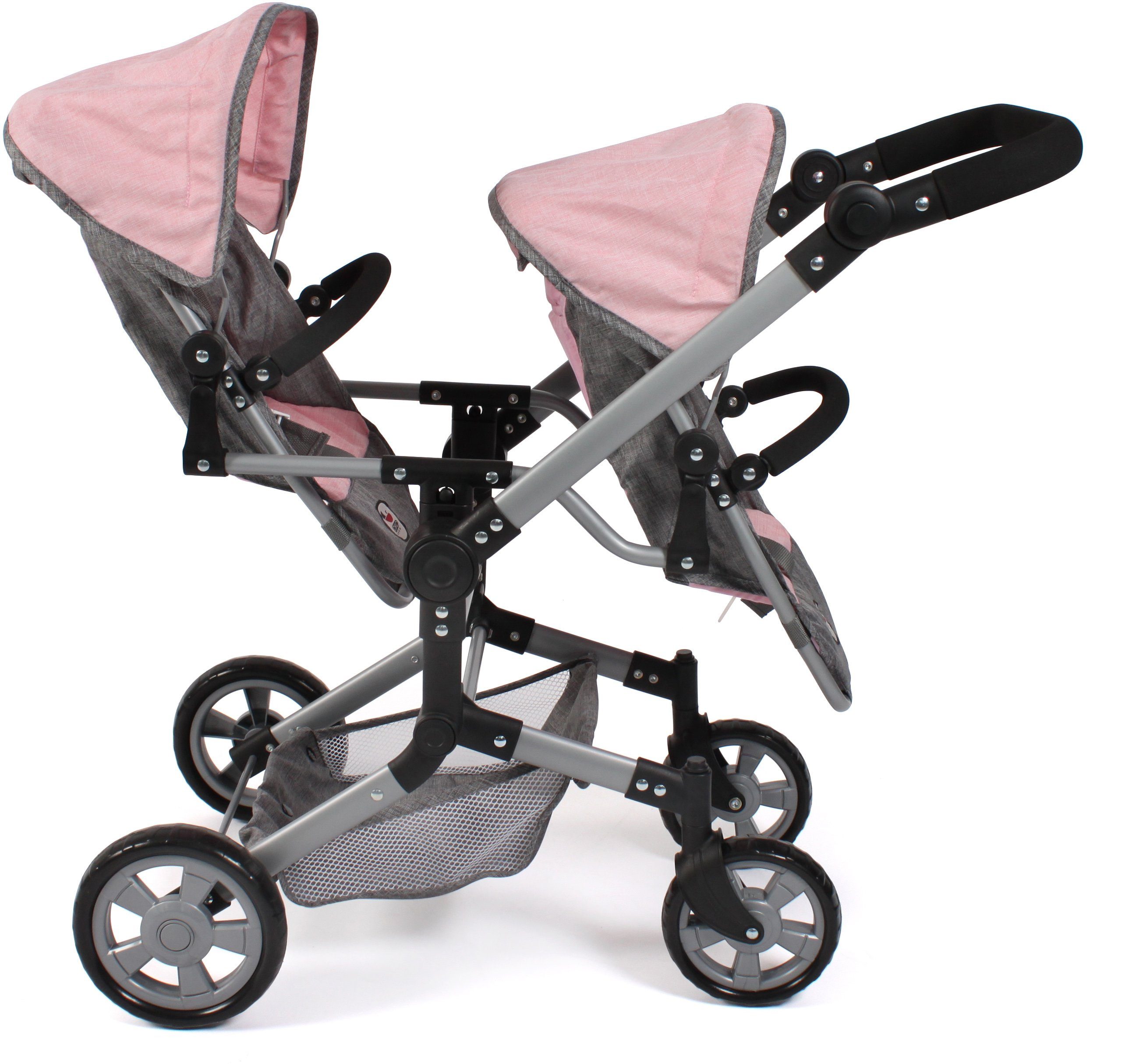 CHIC2000 Puppen-Zwillingsbuggy Linus Duo, Grau-Rosa, mit zwei abnehmbaren, günstig online kaufen