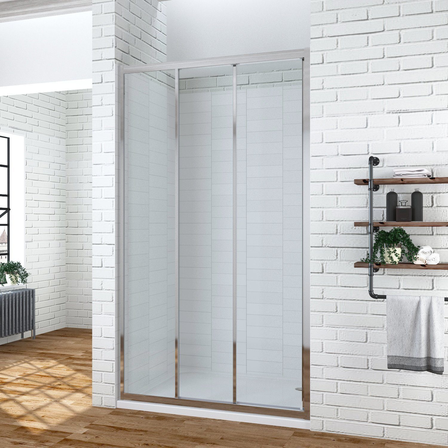 AQUABATOS Dusch-Schiebetür Duschtür Glas Dusche Schiebetür 3 Teilig Dreiteilig Nischentür, 80x195 cm, Einscheiben-Sicherheitsglas (ESG) 6 mm, Lotus-Effekt Nano Beschichtung