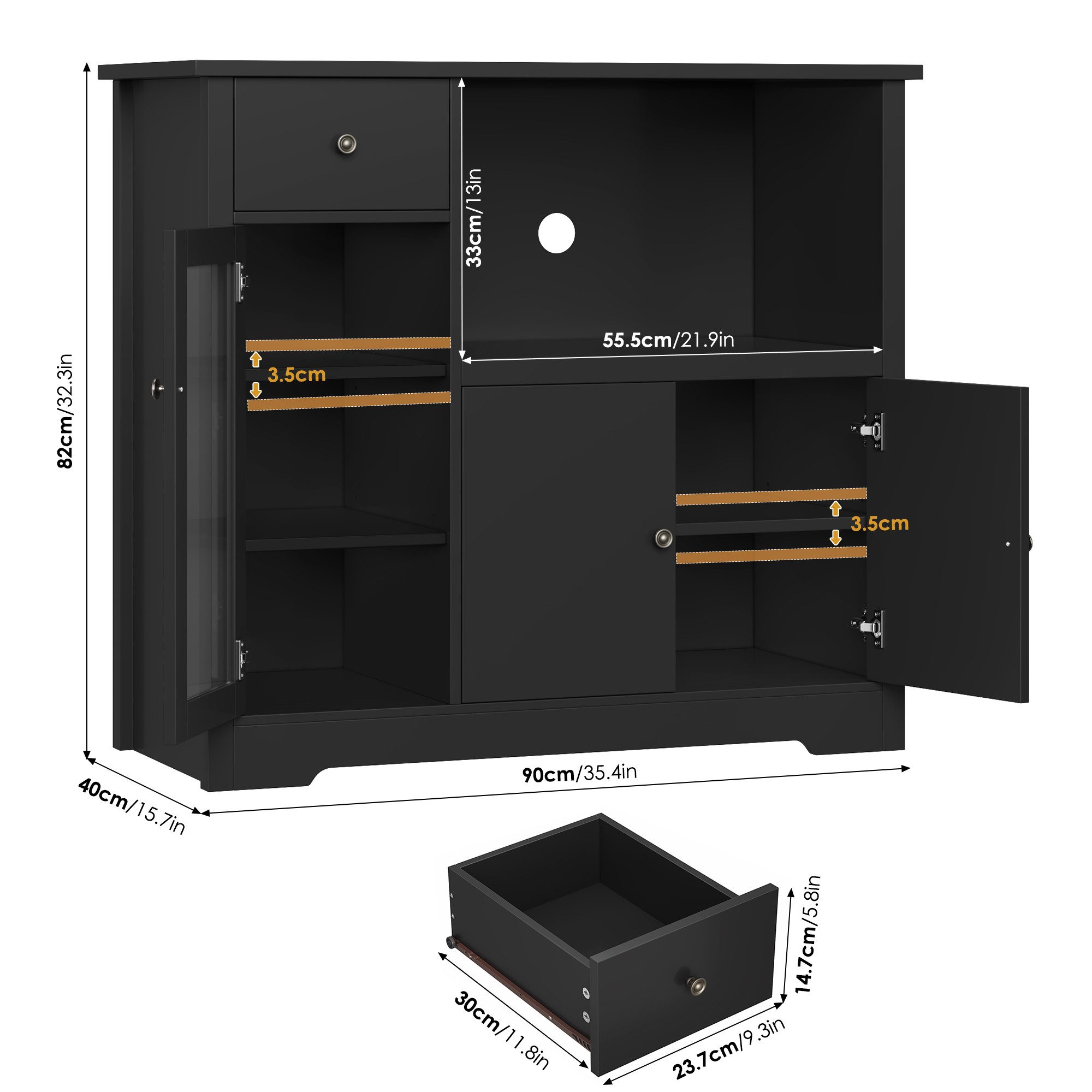 HOMECHO Buffet Küchenschrank weiß Mikrowellenregal mit Schubladen Ablagen günstig online kaufen