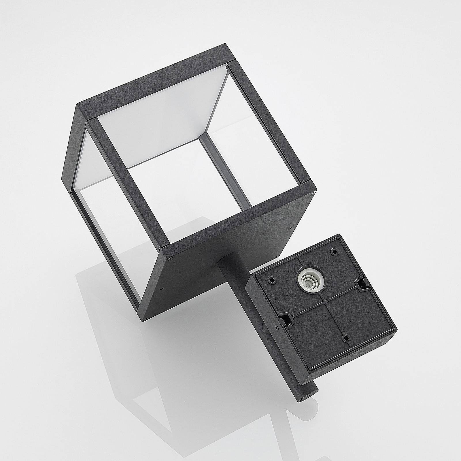 Modern, Lucande Außen-Wandleuchte verbaut, inkl. warmweiß, graphitgrau, Cube, 1 flammig, klar, Aluminium, LED fest Glas, LED-Leuchtmittel