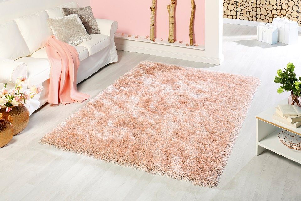 Esszimmer, Shaggy, Langflor, Teppich Teppich Höhe: modern Rechteckig, Schlafzimmer Hochflor, 60 rose, rechteckig, Schimmer, Wohnzimmer, Peyer Design, Glanz, für Glam-Effekt, mm, Syntex,