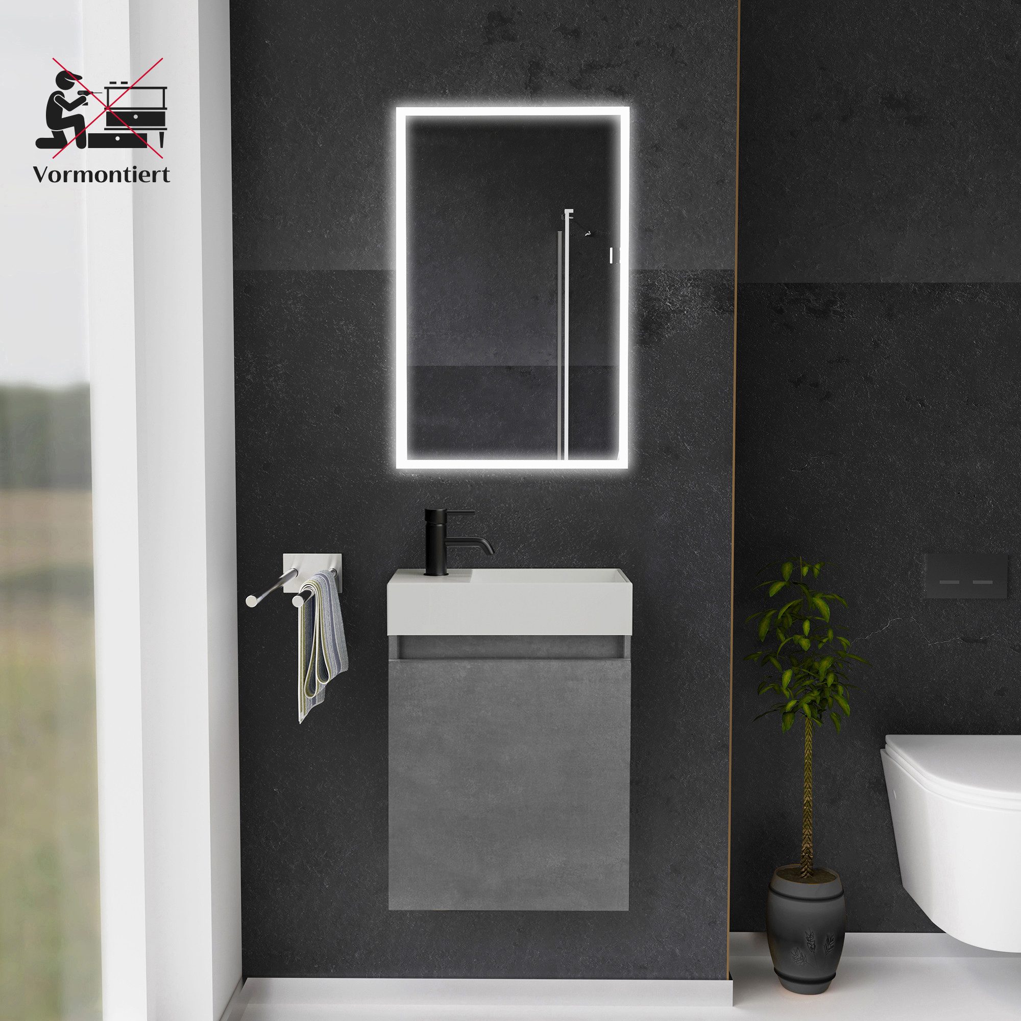 Alpenberger Badmöbel-Set Gäste WC Waschbecken mit Unterschrank - Badschrank günstig online kaufen