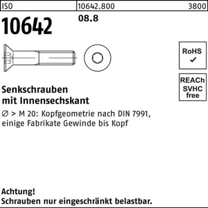 Reyher Senkschraube 100er Pack Senkschraube ISO 10642 Innen-6kt M20x 40 8.8 25 Stück ISO