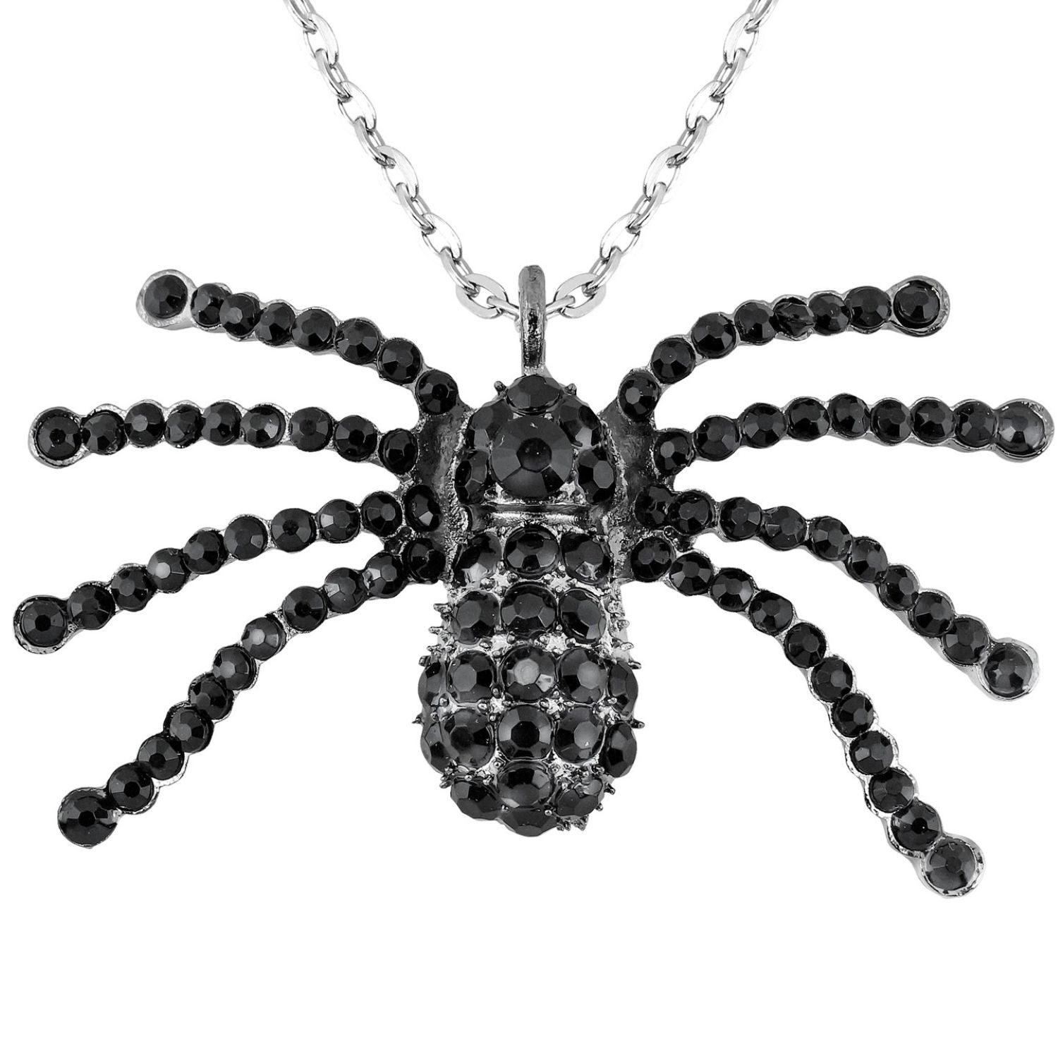 Kostüm Halskette mit Strass Spinne, Schwarz