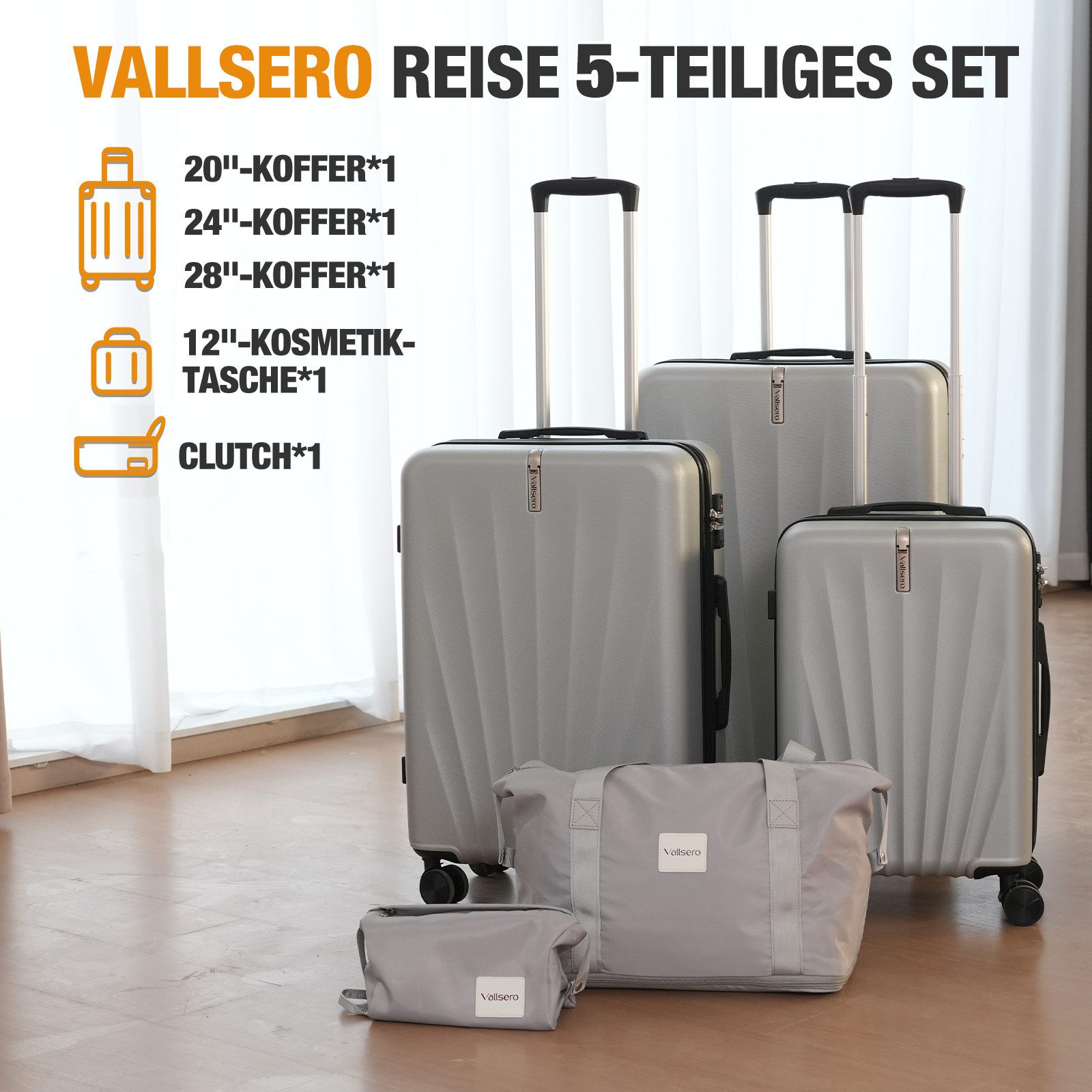 VALLSERO Trolleyset M-L-XL-Set, Gepäck mit Kosmetiktasche, Hartschalen-Koff günstig online kaufen