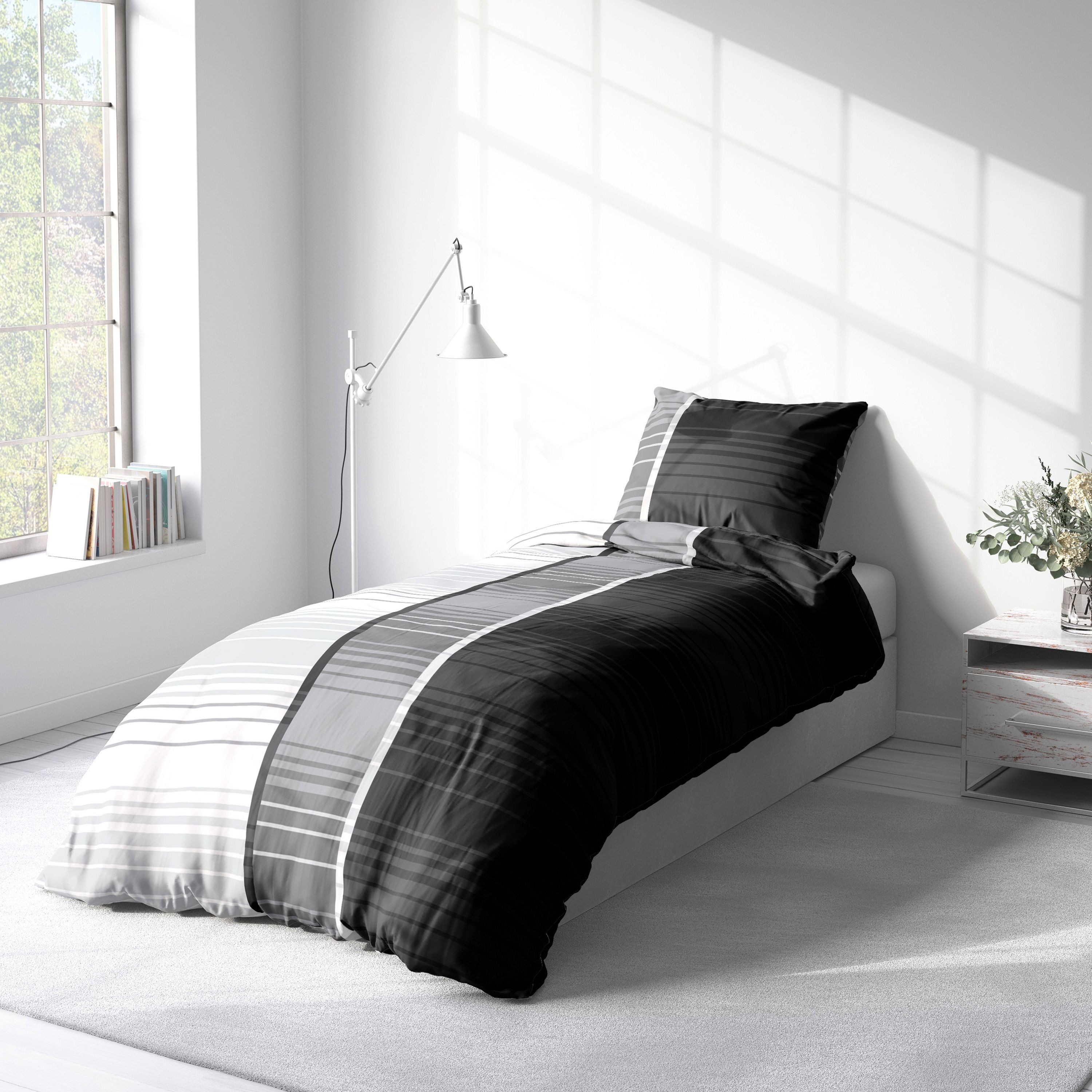 Visaggio Bettwäsche Allergiker geeignet 135x200, 155x200 oder 155x220, Microfaser, 2 teilig, modern und gestreift
