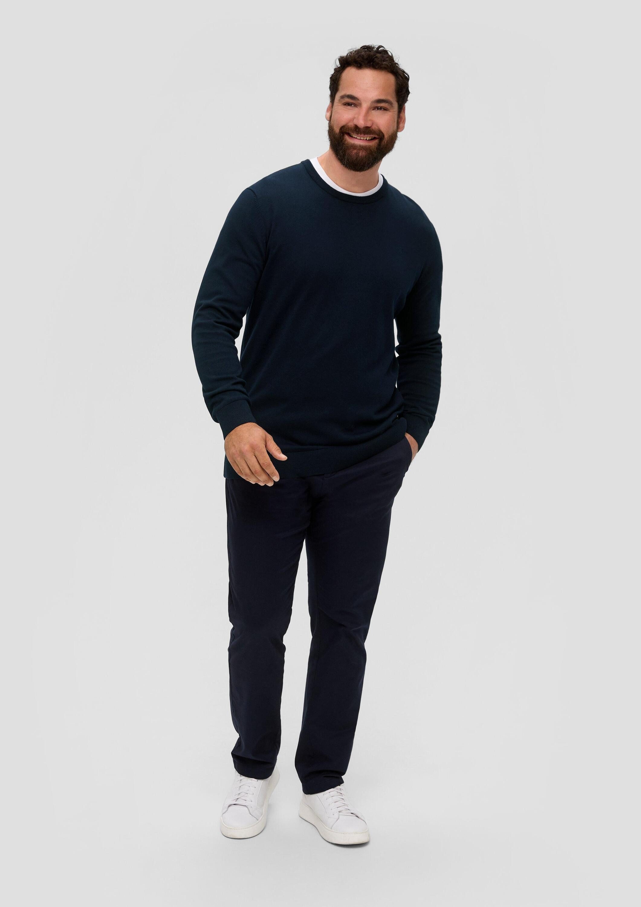 s.Oliver Longpullover Strickpullover Baumwollpullover mit Logo-Stickerei