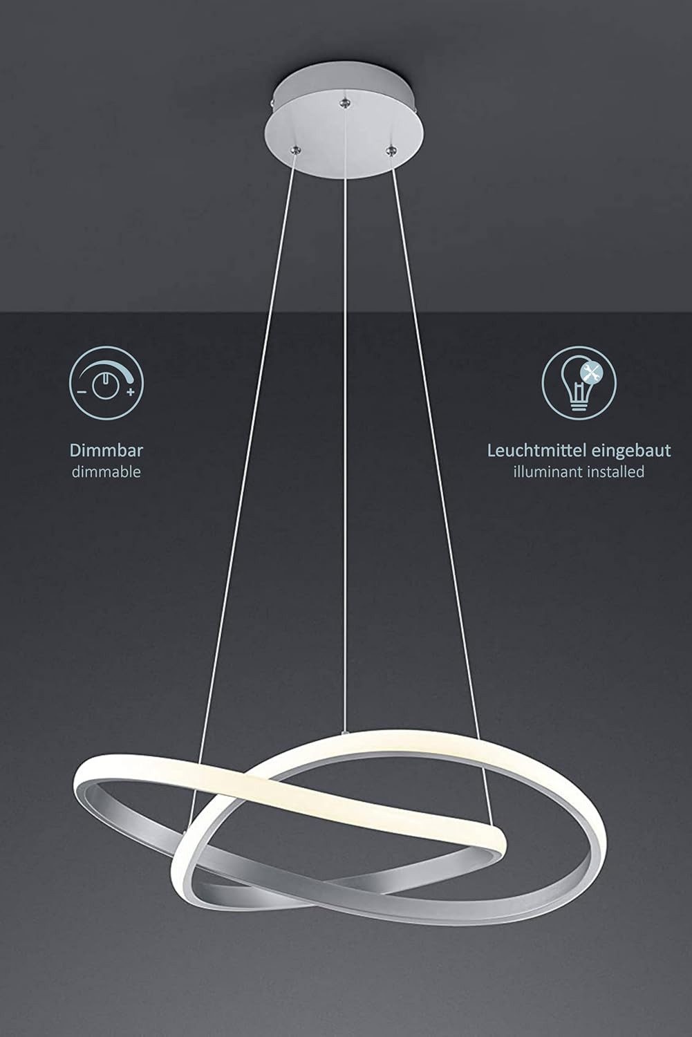 lightling LED Pendelleuchte Wibke, LED fest integriert, Warmweiß, dimmbar mit Schalter, Deckenmontage, IP20 Indoor