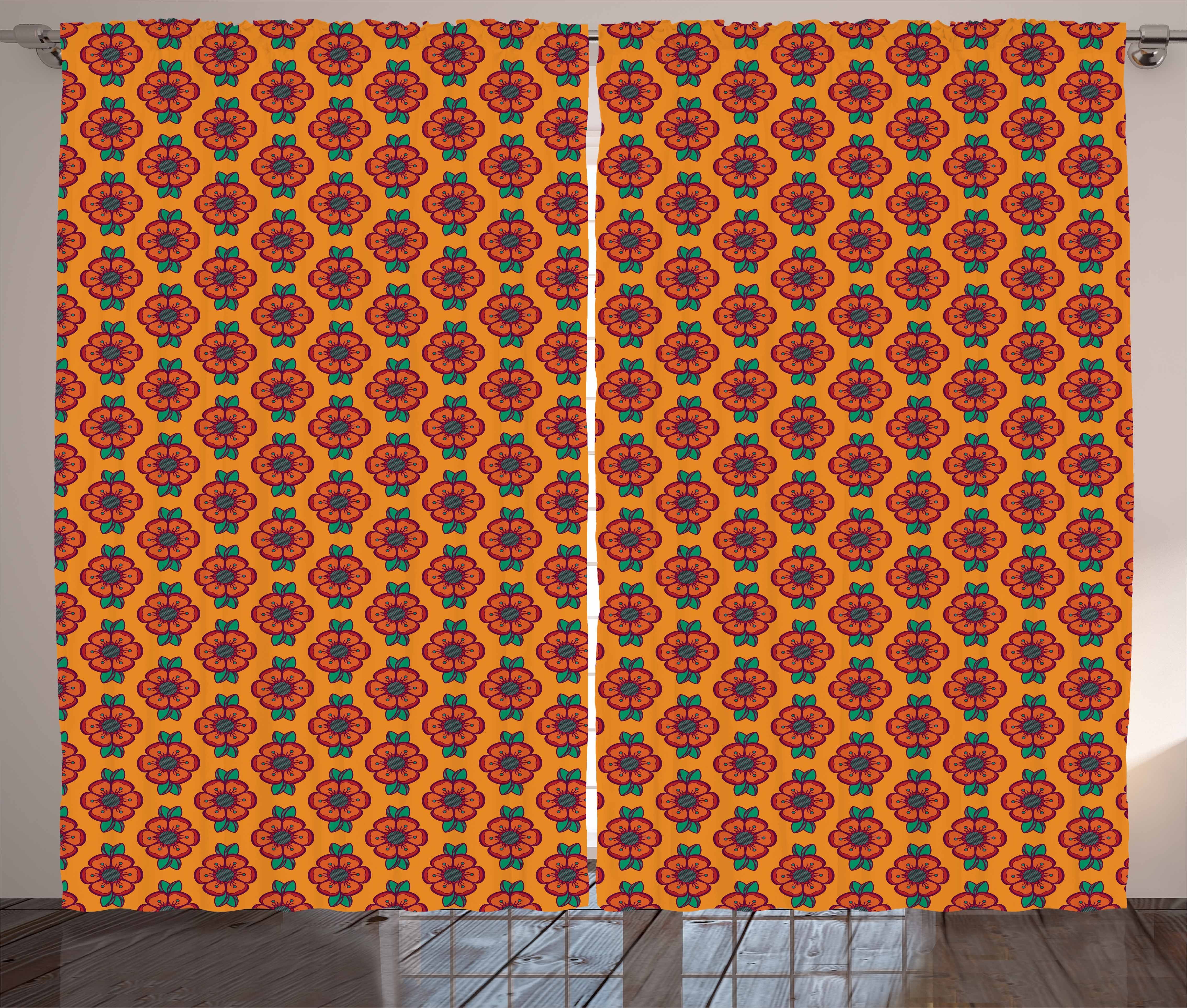 Blooming Vorhang Abakuhaus, orange Schlafzimmer Laub Kräuselband Blatt mit Schlaufen Gardine Burnt und Haken,