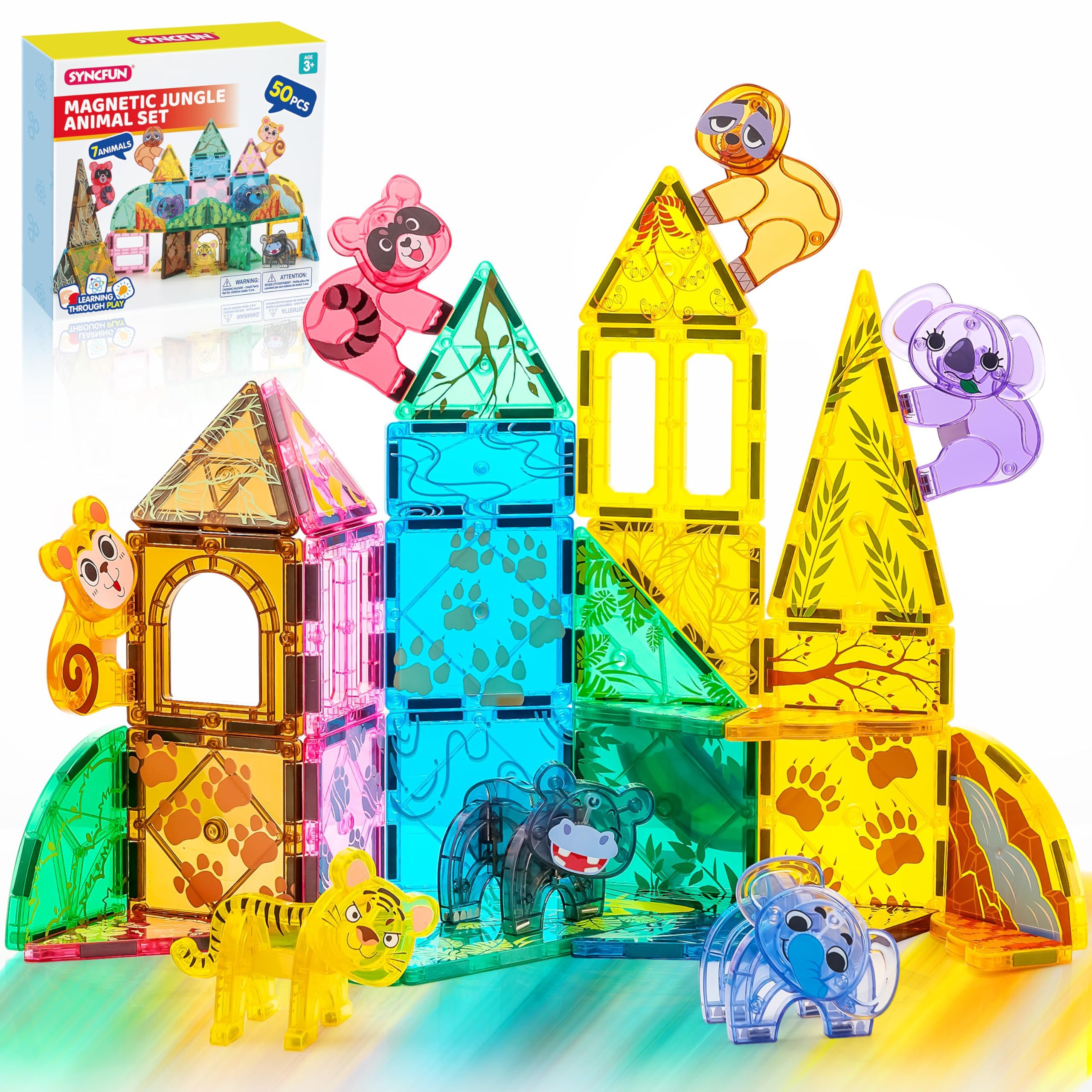 SYNCFUN SYNCFUN 50pcs Magnetic Animal Blocks STEM Toy Gift for Kids 3-8 Magnetspielbausteine