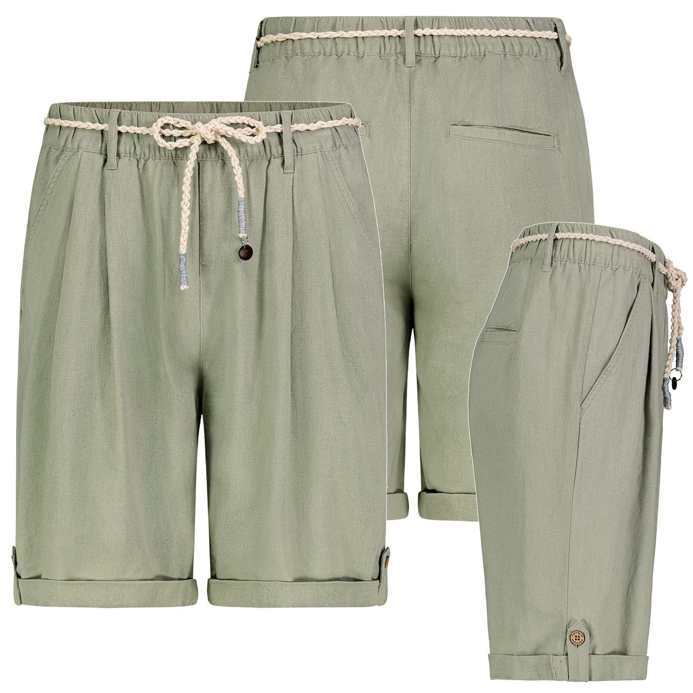 Eight2Nine Bermudas Damen Leinen Short Shorts Bermuda Leicht Freizeit mit Gürtel – Bild 2 von 5