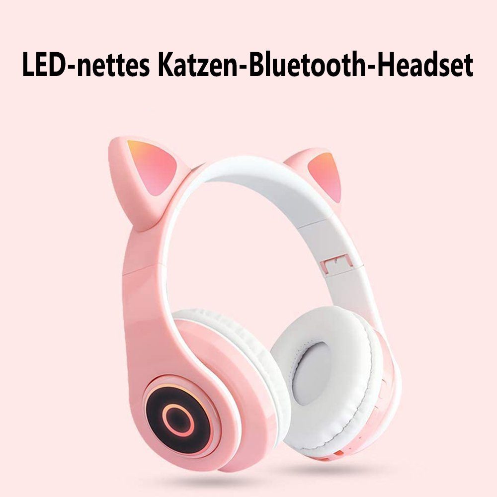 Katzenohr GelldG Kopfhörer Mädchen Kinder LED-licht On-Ear-Kopfhörer Over-Ear Kopfhörer, mit