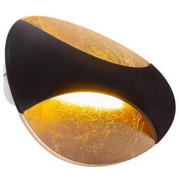 Globo LED Wandleuchte, LED-Leuchtmittel fest verbaut, LED Wand Lampe Wohn Ess Zimmer Leuchte schwarz Blatt-Gold Strahler