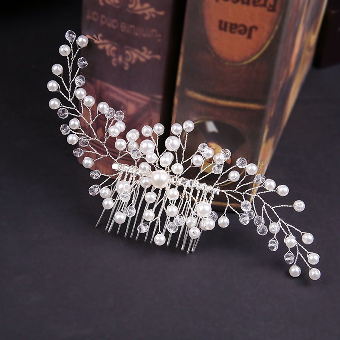 GLAMO Diadem Braut Hochzeit Haarschmuck, Kamm Kopfstück, Perle Frauen Haar Kristall