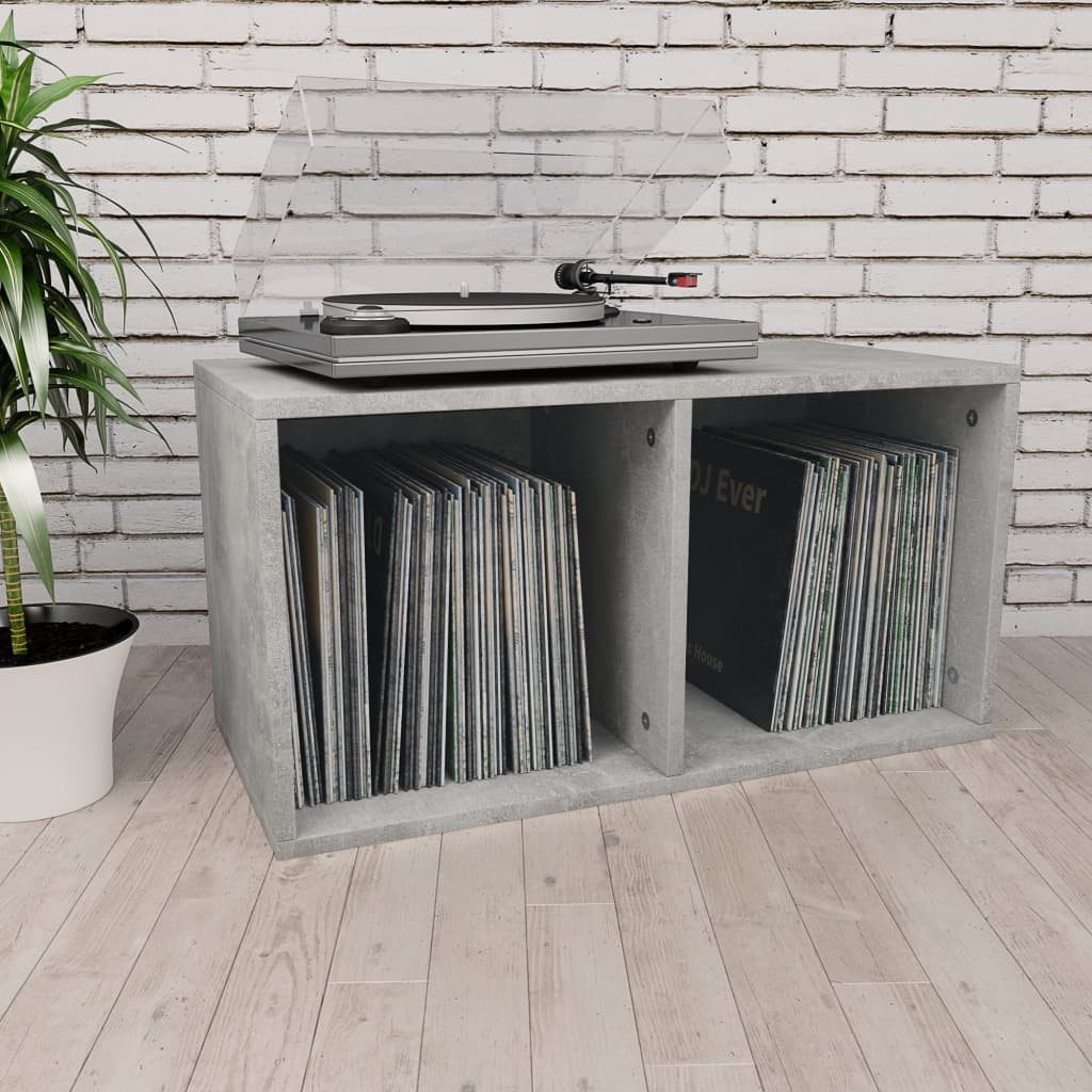 vidaXL Regal NA Schallplatten-Aufbewahrungsbox Betongrau 71x34x36 cm Spanplatte