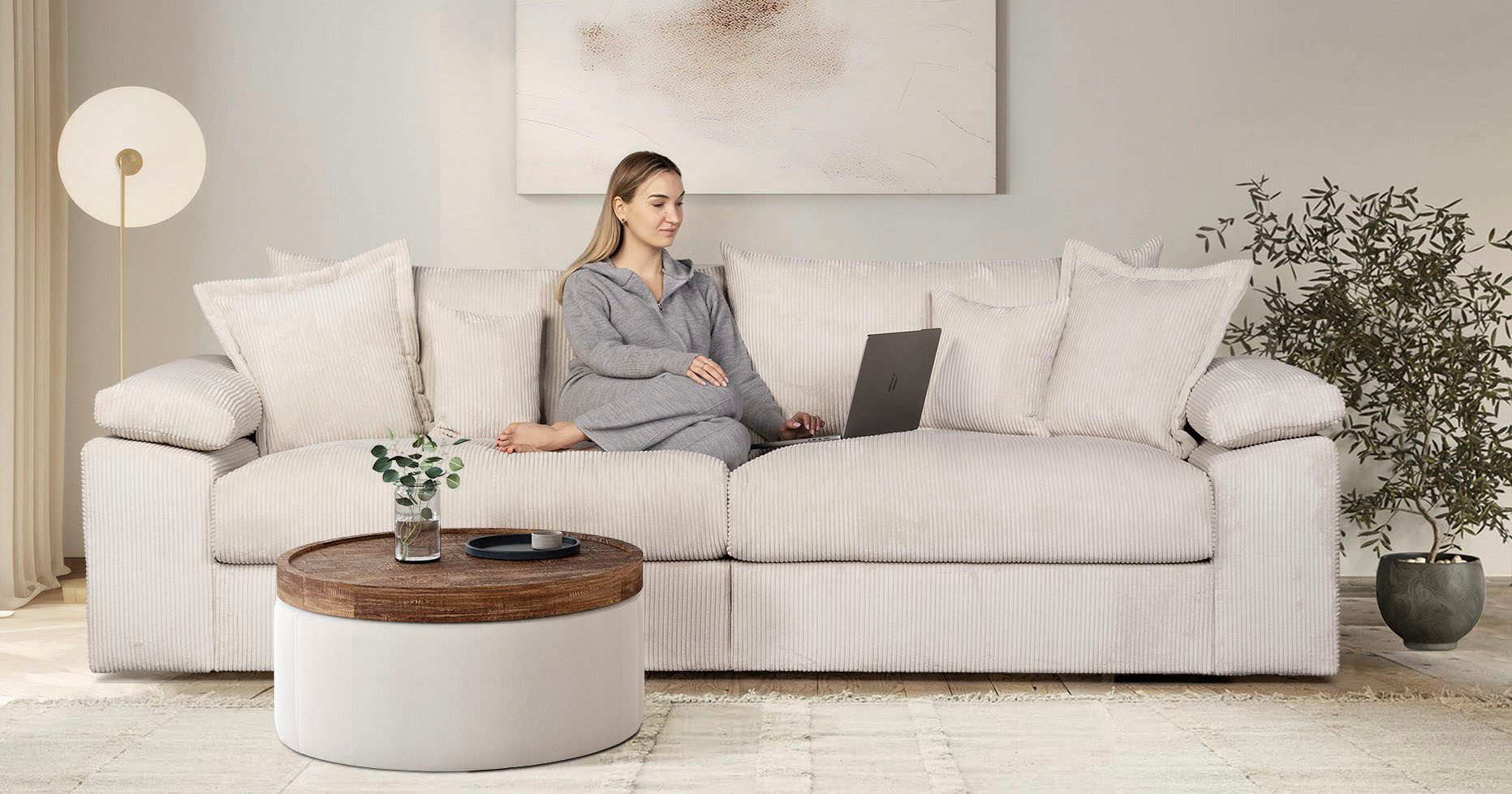 OTTO home Big-Sofa Soft&Cosy XL, B: 246 cm - OTTO. Verlässliche Qualität., Mega-Sofa, Cord oder Chenille-Struktur, mit Federkern & 4 Zierkissen