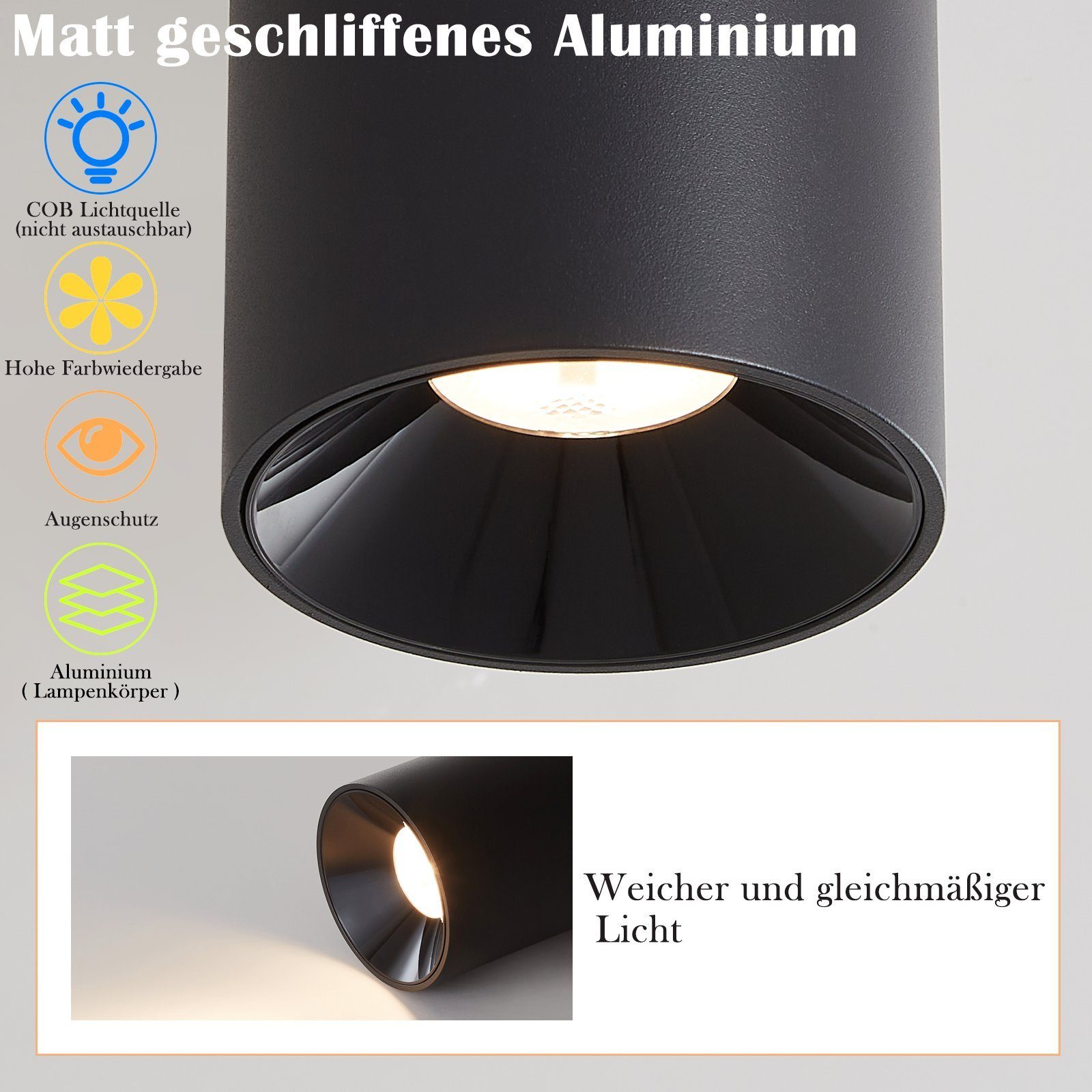 7W, Küche Korridor Wohnzimmer Deckenstrahler Deckenleuchte Weiß Aufputz Büro wechselbar, Esszimmer Nettlife LED Deckenspots LED Warmweiß, Schwarz Aufbaustrahler Warmweiß für Flur