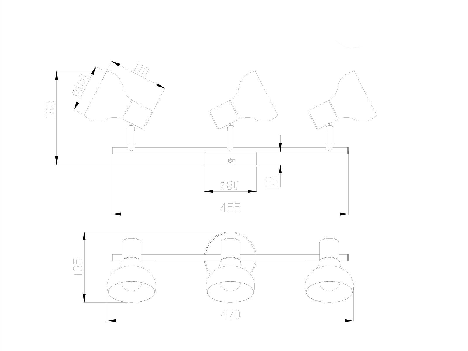 Reality Leuchten LED Deckenstrahler, LED wechselbar, warmweiß, Deckenleuchte dimmbar über Schalter Lichtspot Küchenbeleuchtung B 47cm