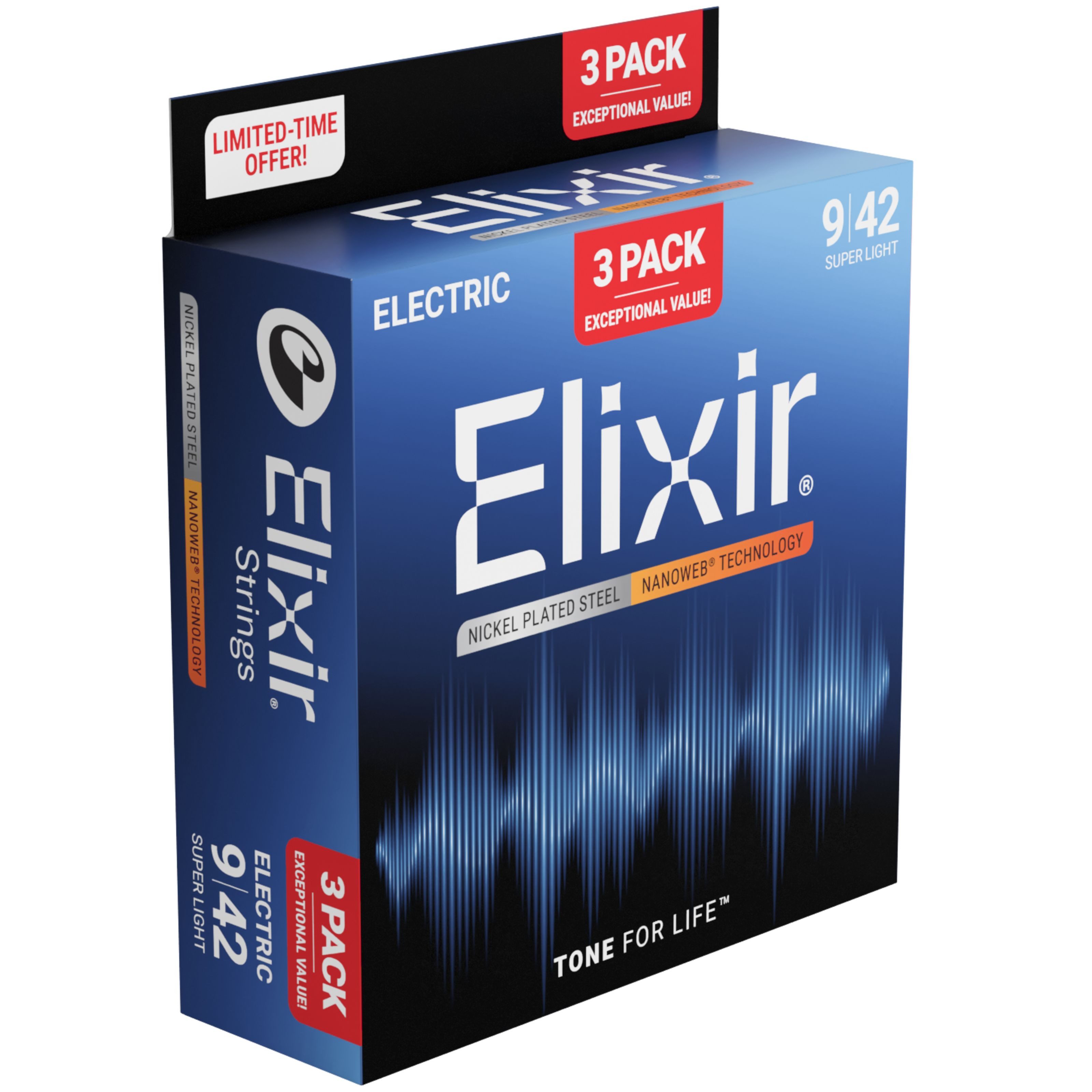 Elixir Saiten, 16566 Nanoweb Electric 09-42 - 3 Pack - E-Gitarrensaiten
