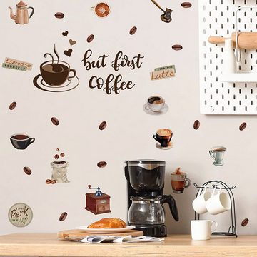 AUKUU Wanddekoobjekt Kaffee Kaffee Werkzeug Slogan Aufkleber Schlafzimmer Eingang, Heimdekoration Wandaufkleber Hintergrund Layout selbstklebend