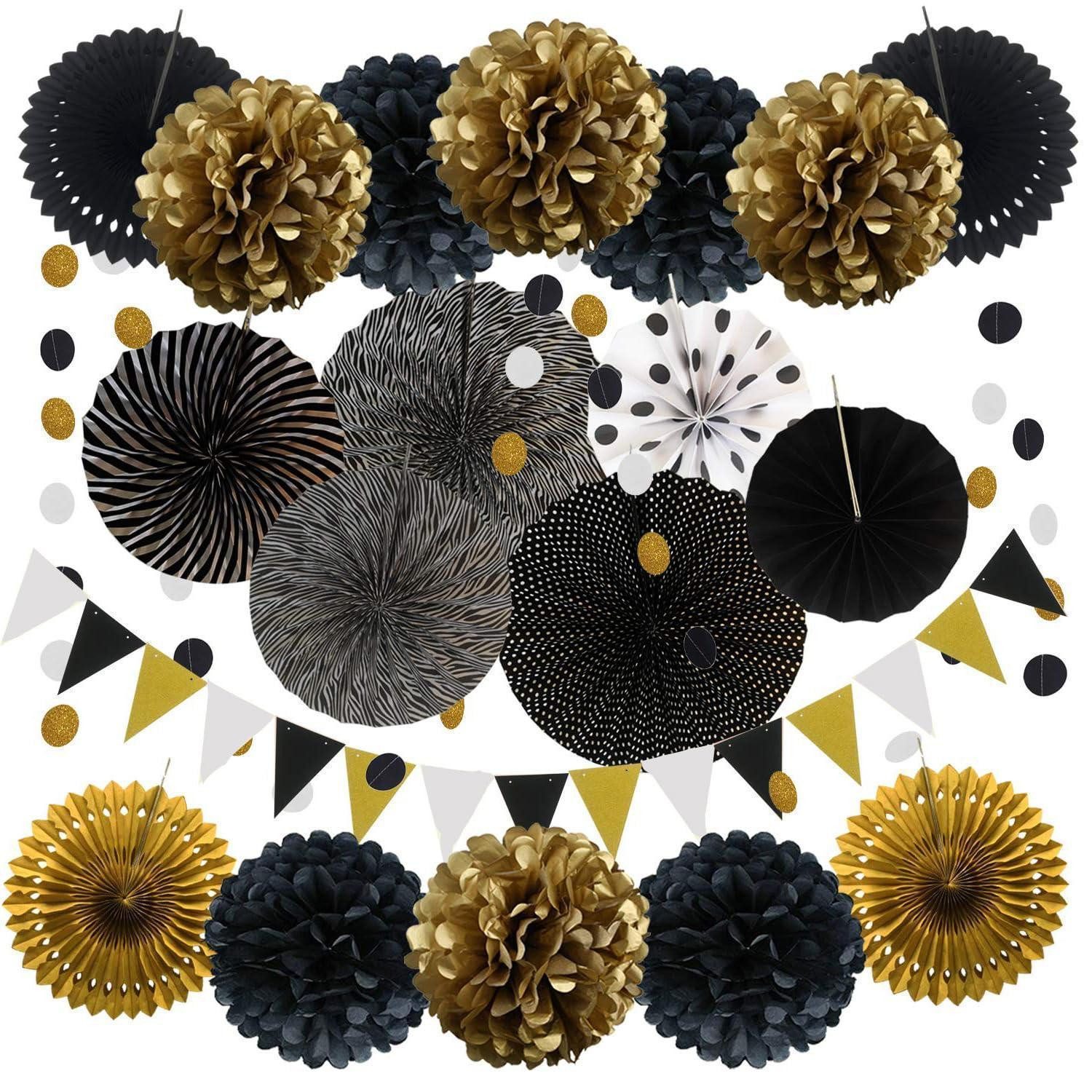 LuxusKollektion Girlande Party Deko Set Schwarz Gold 20tlg
