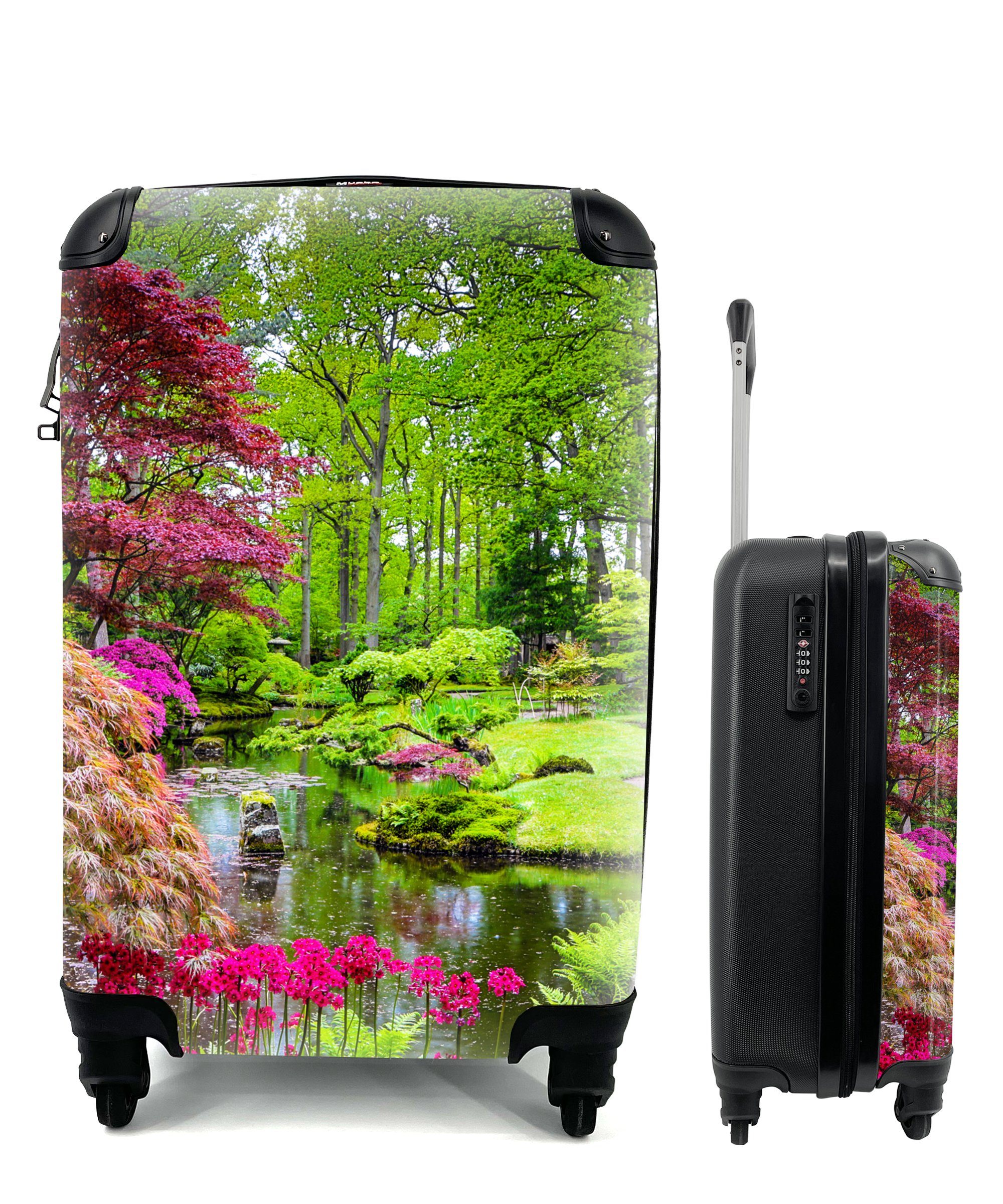 MuchoWow Handgepäckkoffer Bäume - Blumen - Japanisch - Natur - Wasser, 4 Rollen, Reisetasche mit rollen, Handgepäck für Ferien, Trolley, Reisekoffer