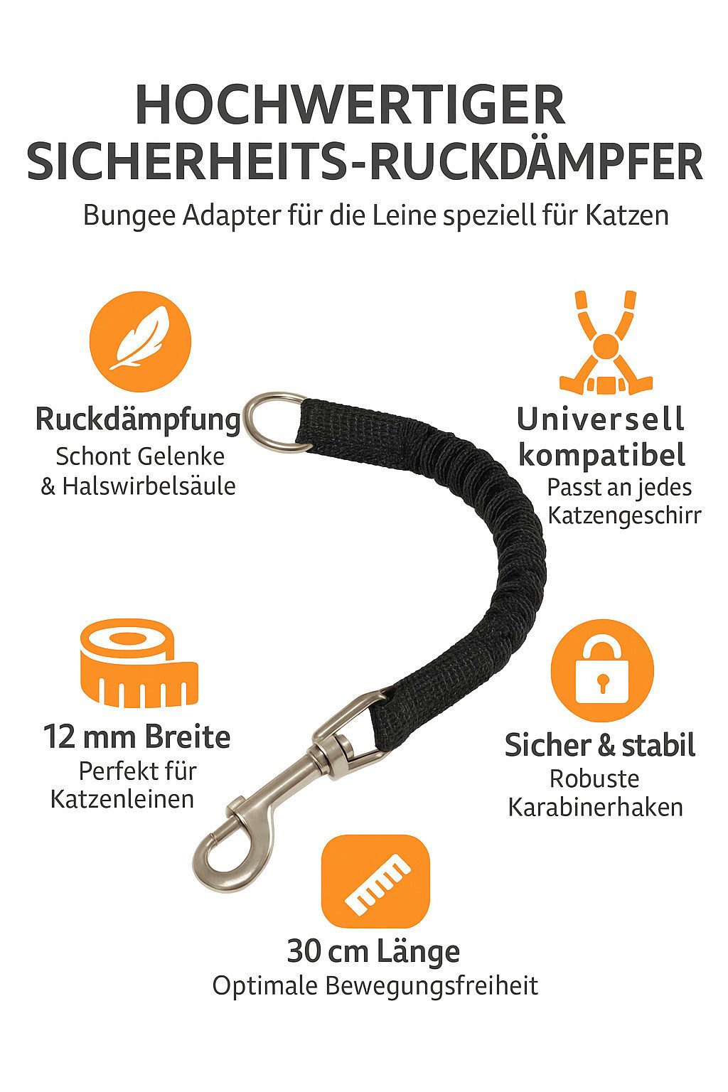 Beroni Leine Rückdämpfer Katze für Katzenleine Bungee am Katzengeschirr Halsband, Schutz für Gelenke & Wirbelsäule – elastisch, Premium Katzenzubehör