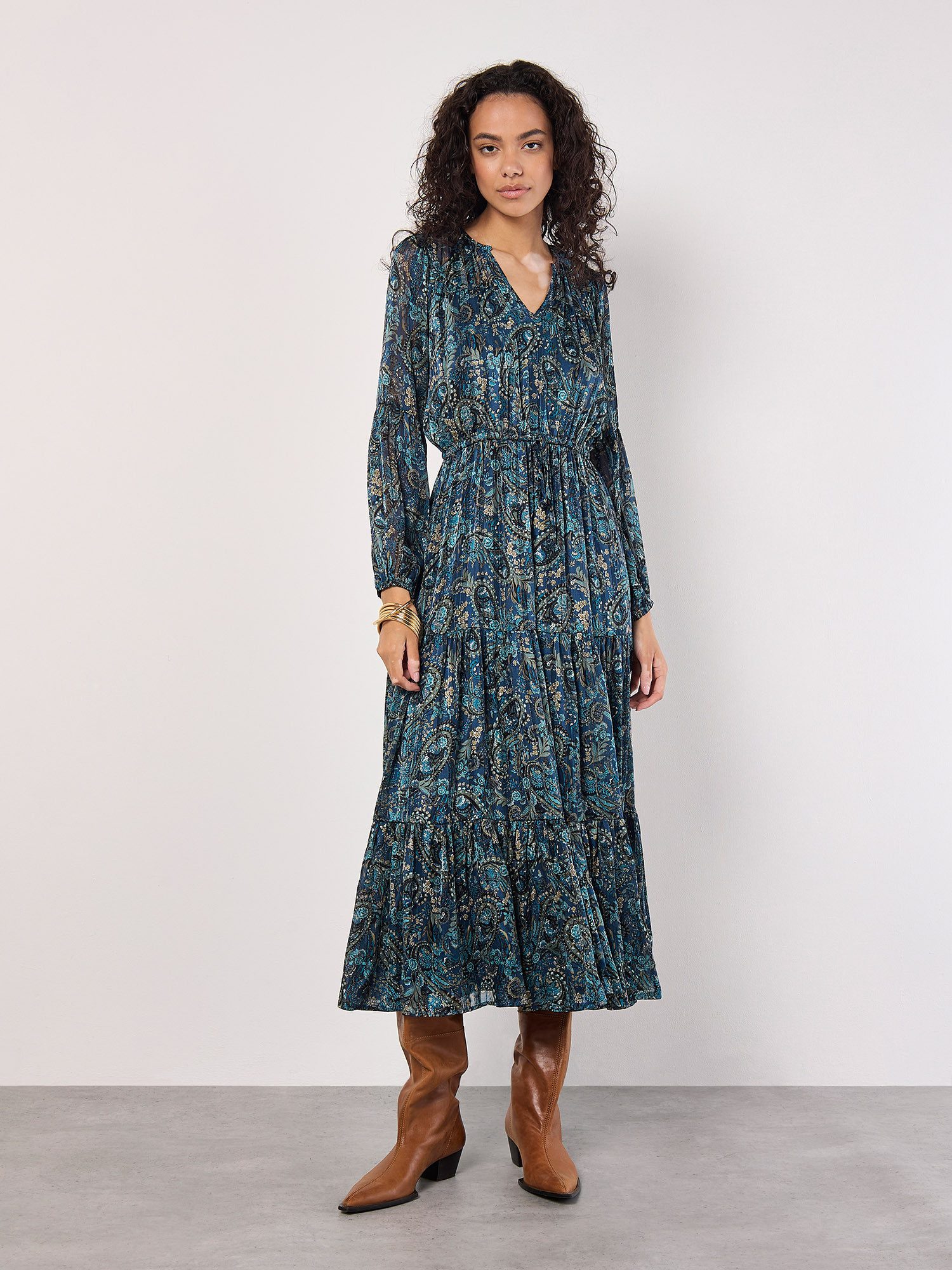 Apricot Druckkleid Paisley-Midikleid, (2-tlg., Gummizug) mit günstig online kaufen