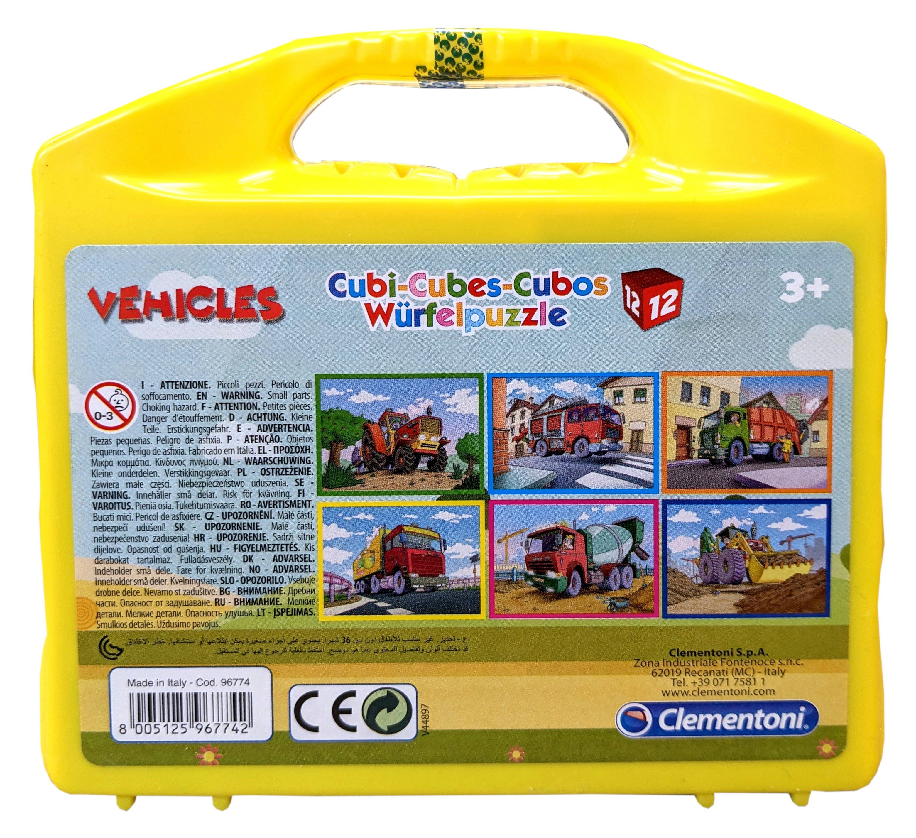 Clementoni® Puzzle Vehicles 12 Puzzleteile (12 Würfelpuzzle im Teile) Koffer Fahrzeuge