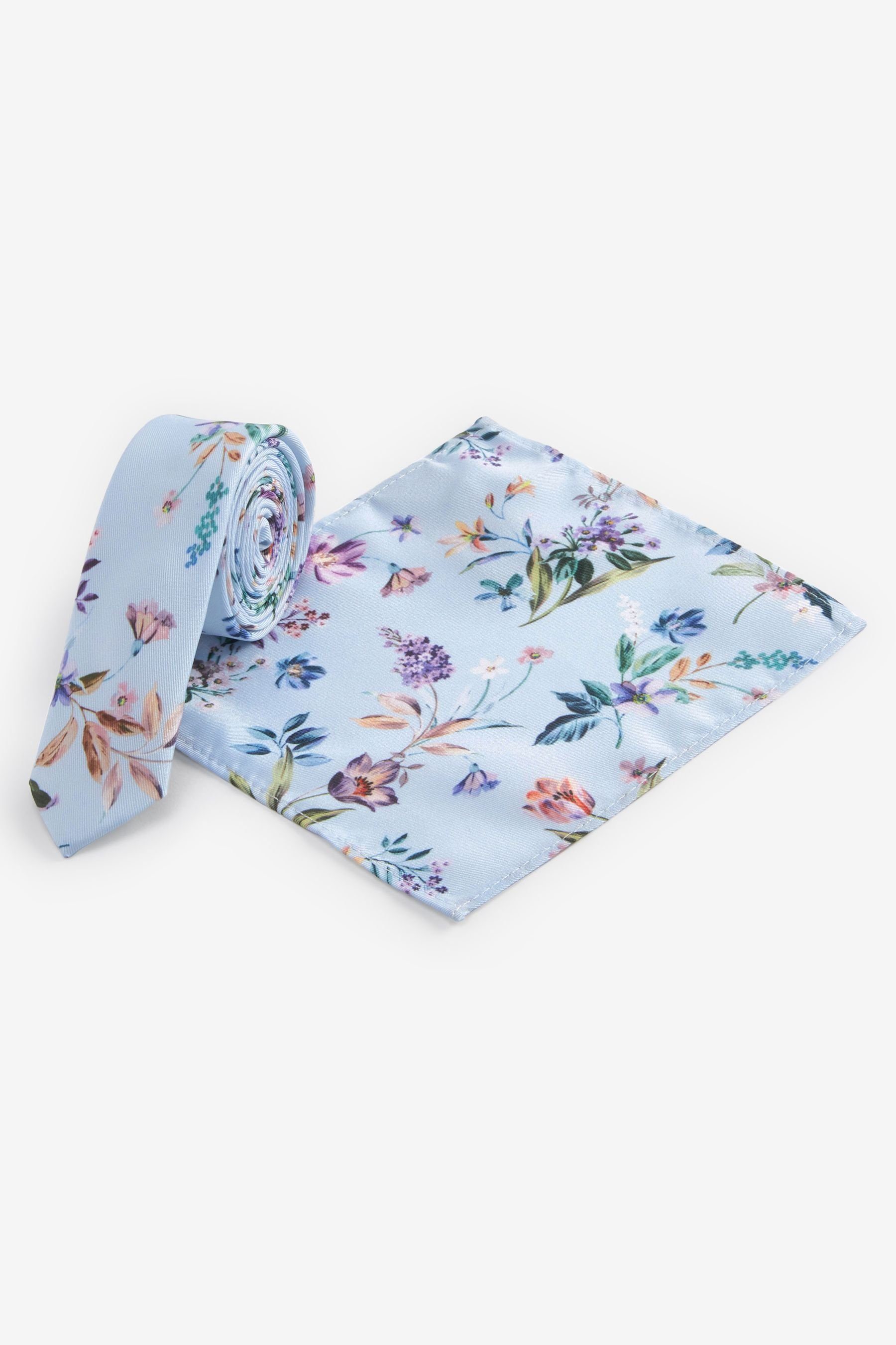 Next Krawatte Krawatte und Einstecktuch mit Blumenmuster (2-St) Blue