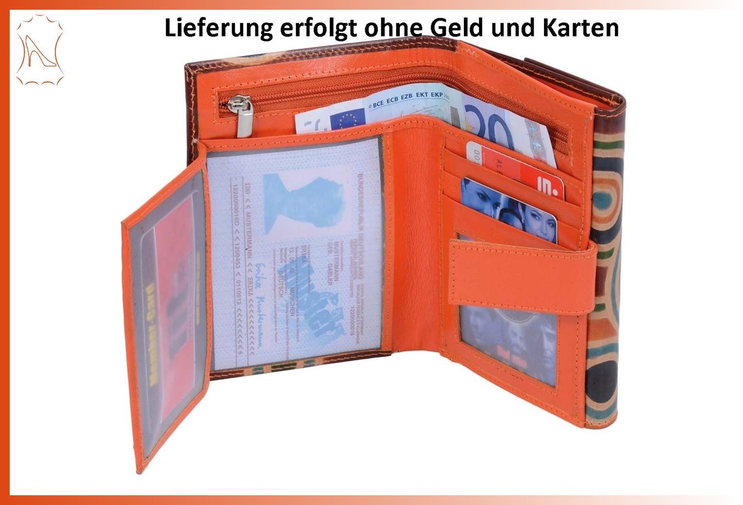 GlücksNugget Geldbörse bunte Leder-Damen-Börse, viele Fächer