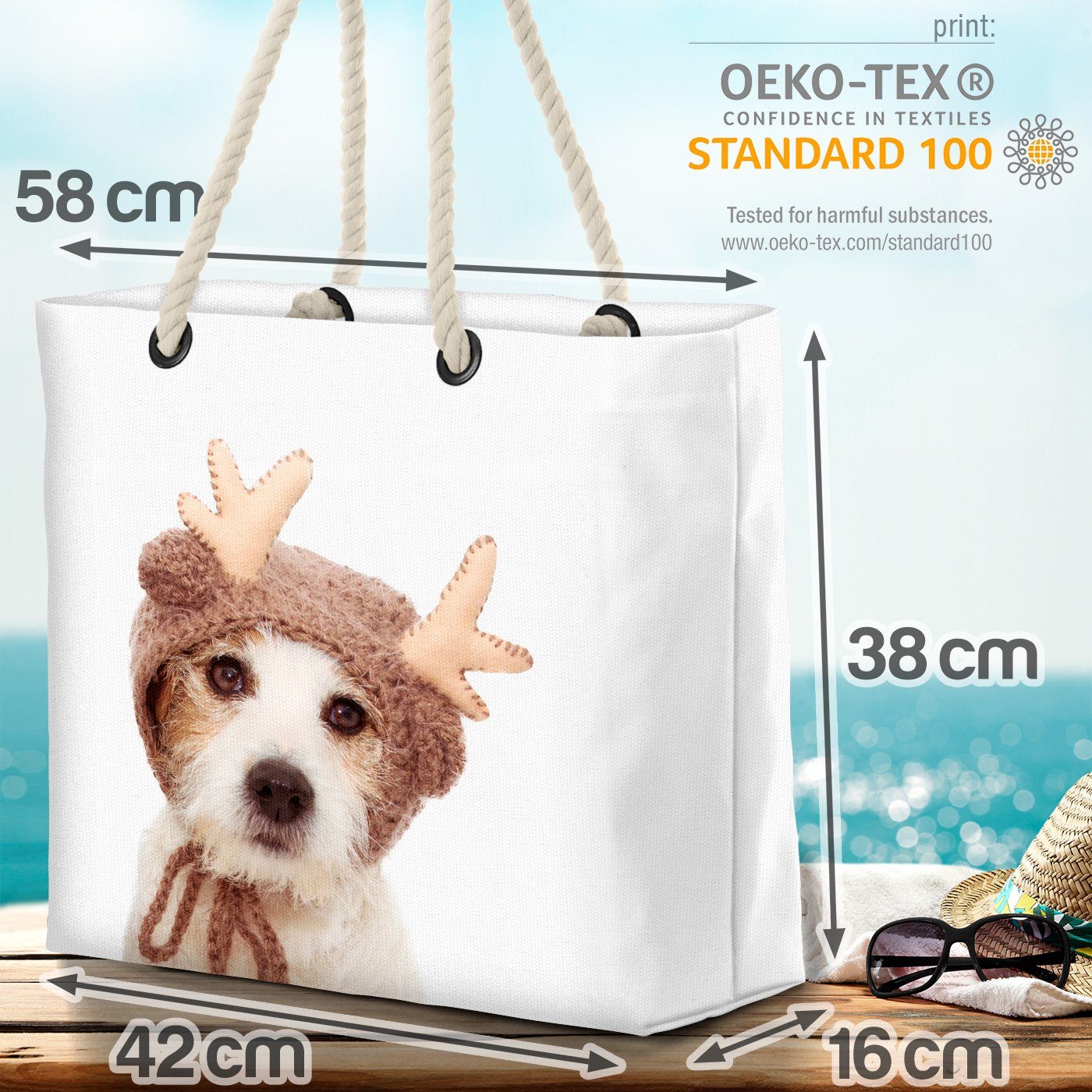 Winter Geweih (1-tlg), VOID Haustier Hund Geweih Mütze Hund Rentier Rentier Strandtasche Weihnac