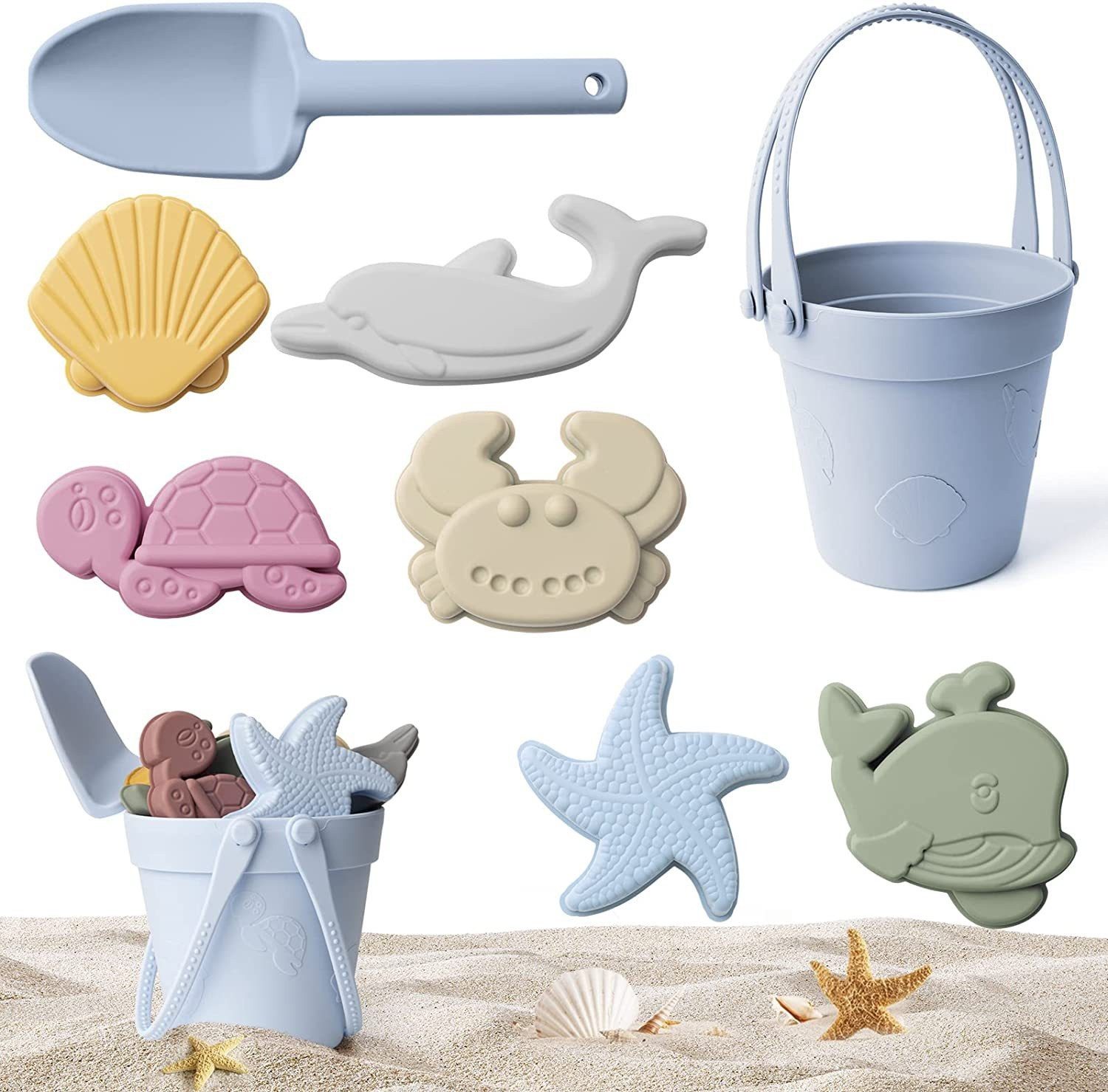 Gillette Venus Sandeimer Planschendes Eltern-Kind-Strandspielzeug für Kinder, (Sandkastenspielzeug für Kleinkinder, 9-tlg., Sandschaufelwerkzeug), 9-teiliges Strandspielzeugset aus Silikon mit Eimer