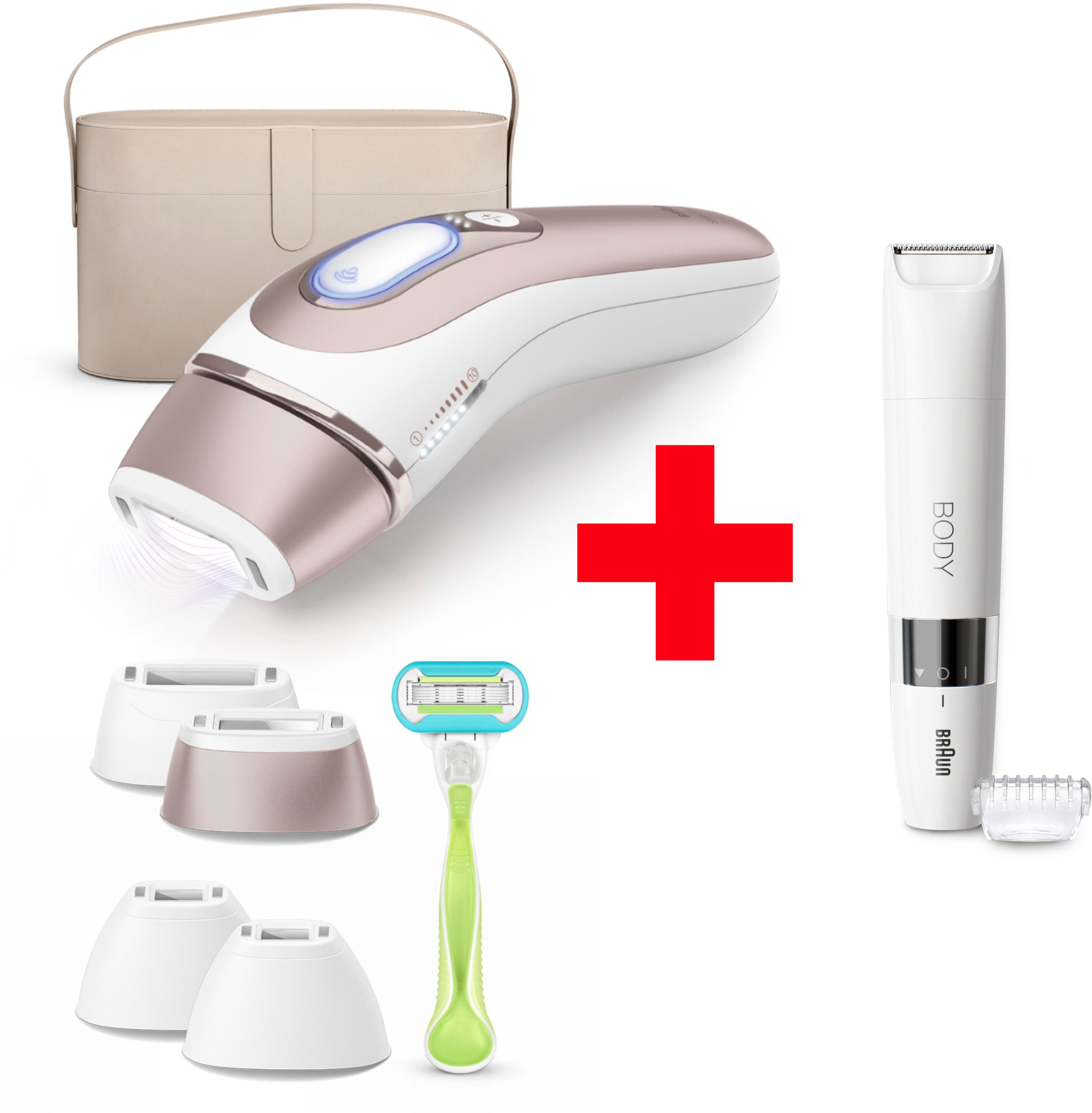 Braun IPL-Haarentferner Smart Skin i·expert PL7387, 4 Aufsätze für Gesicht & Körper, Venus Rasierer & Aufbewahrungsbox