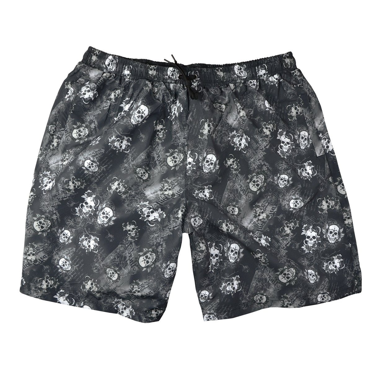 ABRAXAS Badeshorts Übergrößen Badeshorts Totenkopf-Rosen-Print grau Abraxas