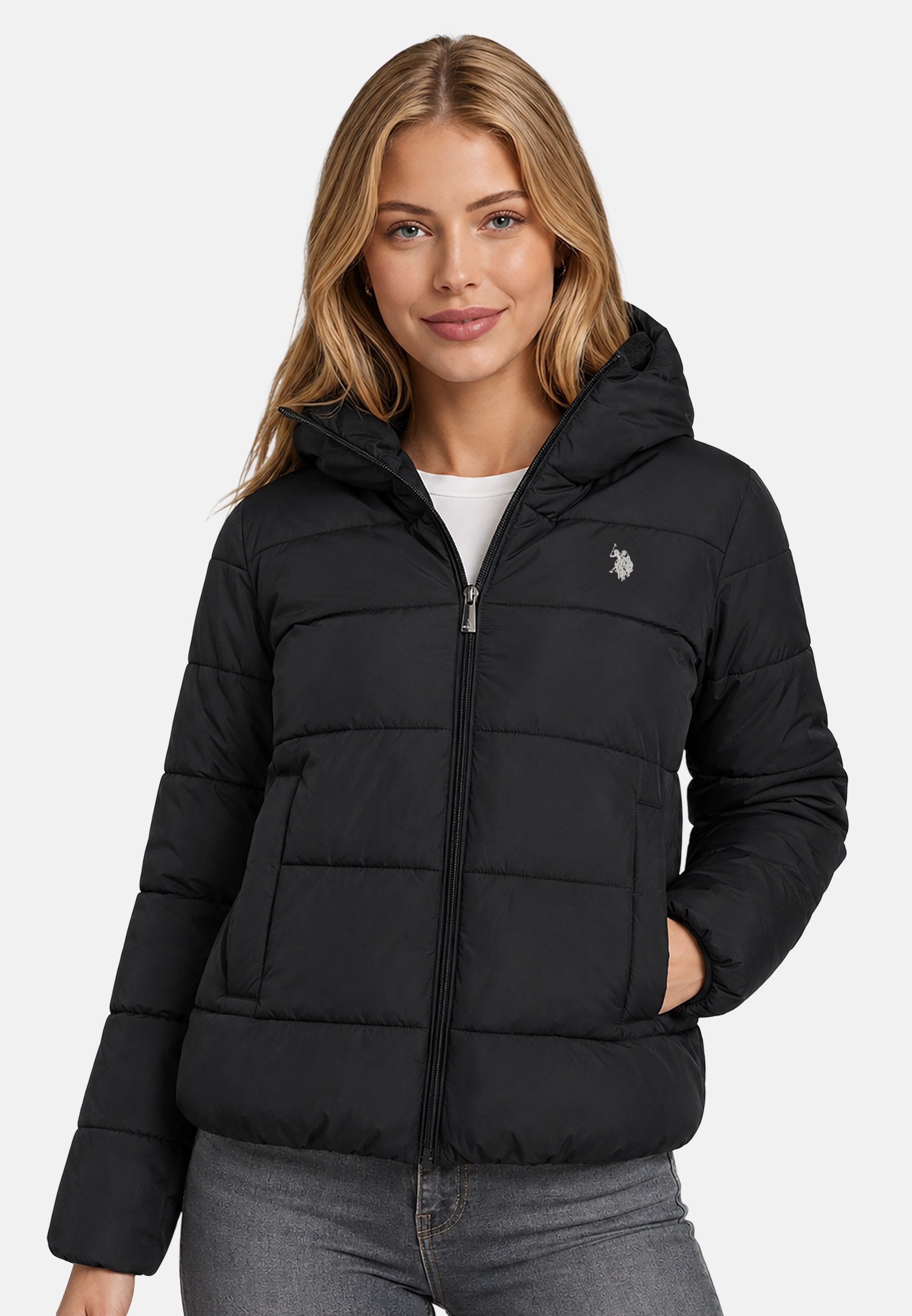 U.S. Polo Assn. Steppjacke mit gefütterter Kapuze und Stehkragen Mittlere Wattierung mit elastischen Abschlüssen und drei Taschen