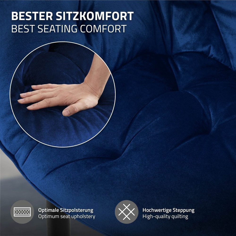 ML-DESIGN Stuhl Esszimmerstuhl mit Rückenlehnen und Armlehnen aus Samt mit Metallbeine (2 St), Ergonomischer Sessel Dunkelblau Wohnzimmerstuhl Polsterstuhl – Bild 5 von 5