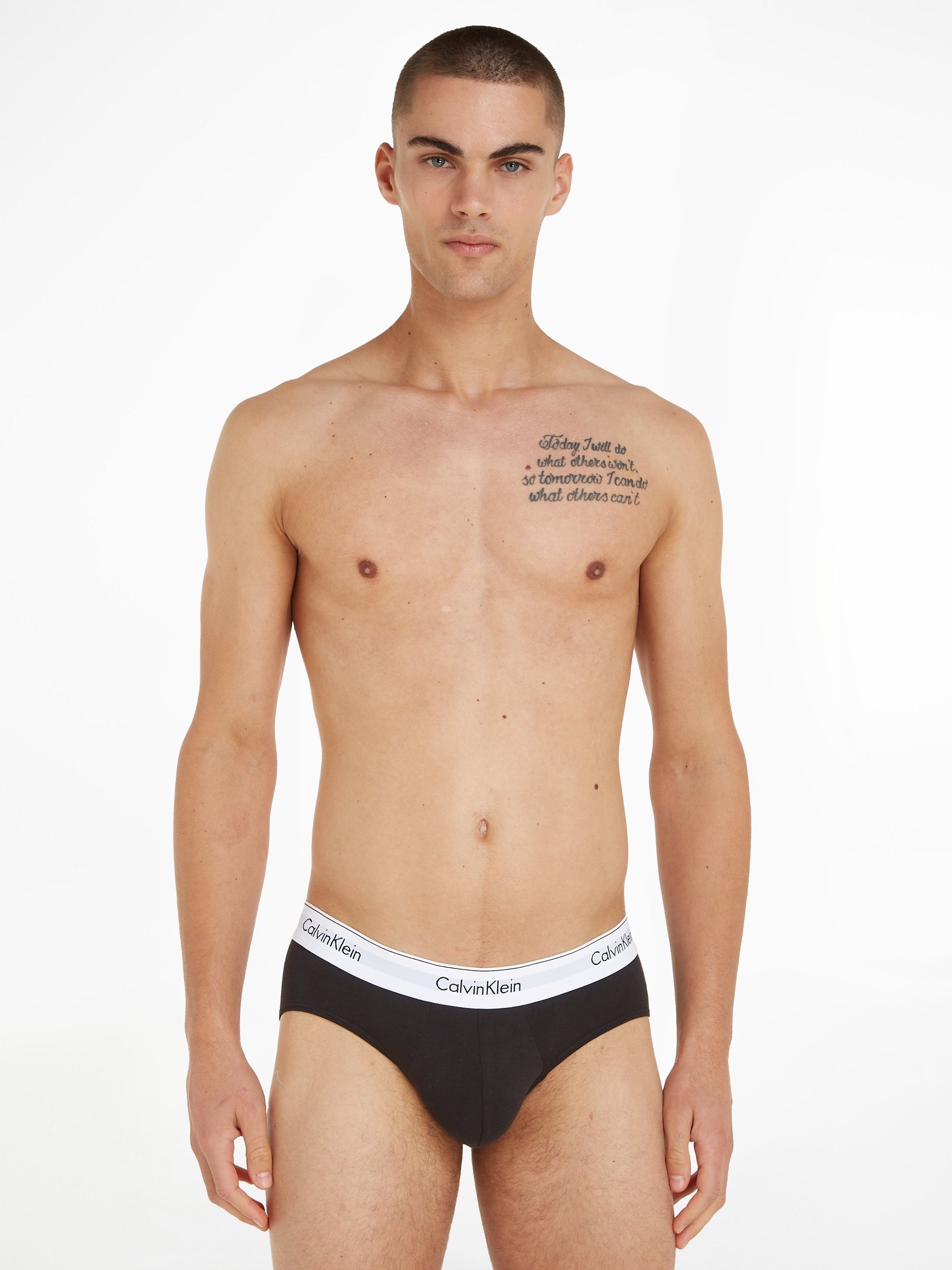 Slip Calvin dem 3-St) Logoschriftzug weiß (Packung, Underwear schwarz, Bund auf mit hellgrau-meliert, Klein
