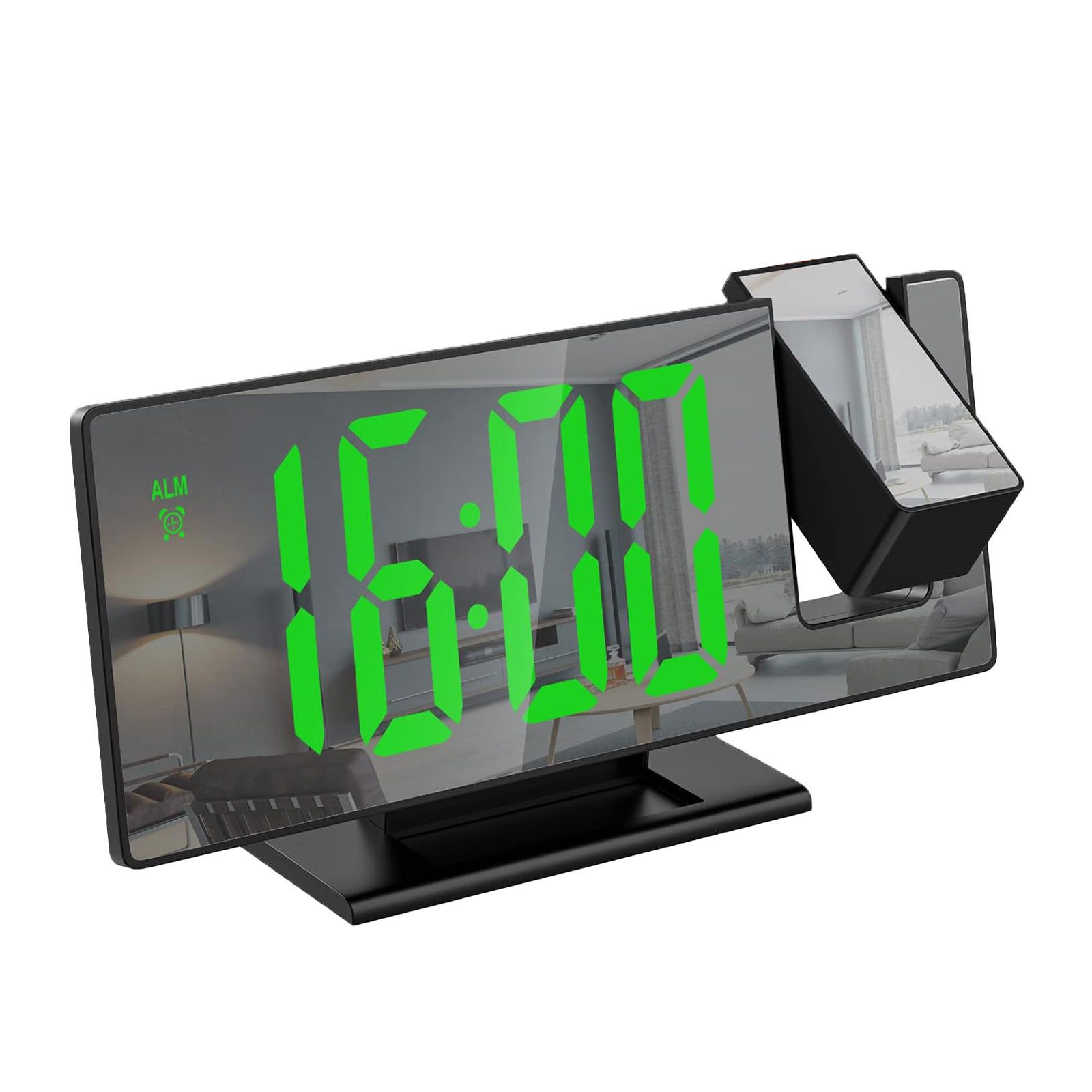 MODFU Projektionswecker Digital Wecker Uhr Digitalwecker 180 ° Projektion LED Alarm Spiegel + Akku Schlummer 7,8 Zoll 3 Alarmmodi Temperatur 12/24H USB-Anschluss