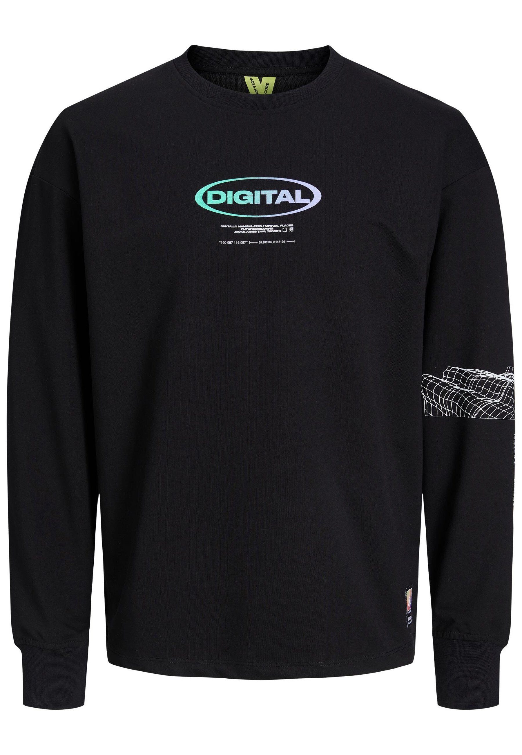Jack & Jones Sweatshirt Pullover Sweatshirt DIGITAL SWEAT CREW NECK mit (1-tlg) Black