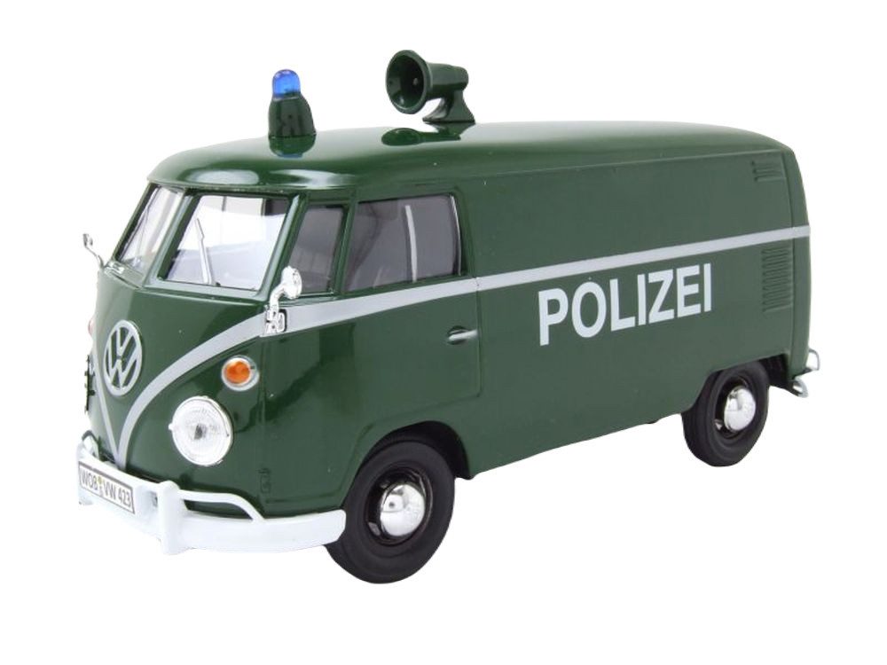 Motormax Modellauto VW T1 Bus Kasten Polizei grün, Maßstab 1:24