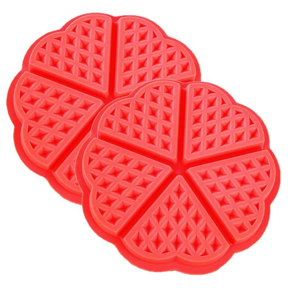 mixed24 Silikonform 2x Silikon Herz Waffel Backform, (Spar Set 2-tlg), Farbe Rot Backform Waffel Maker