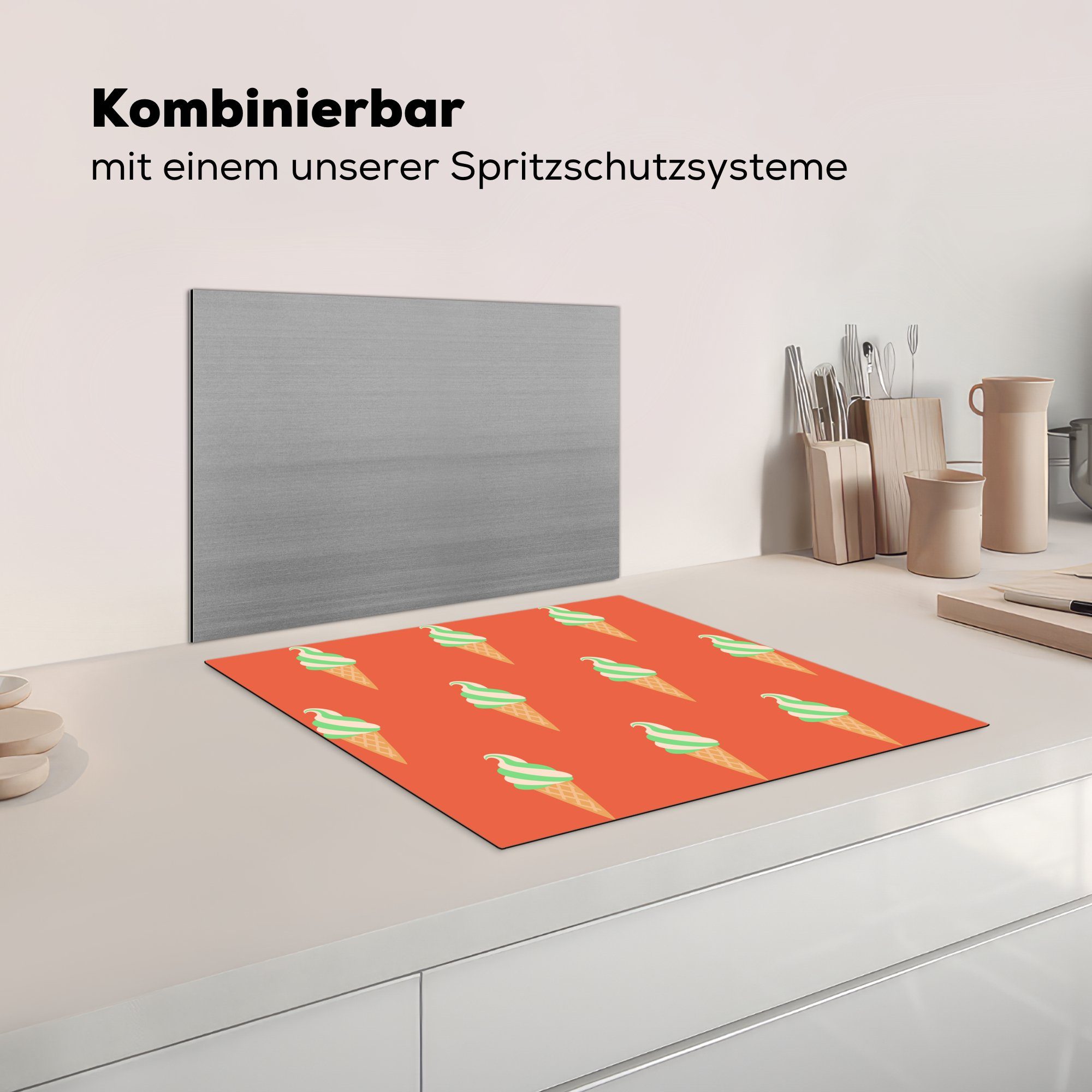 cm, Rot, Vinyl, - Eis Grün - Ceranfeldabdeckung 59x52 für Muster küche, die (1 MuchoWow - tlg), Herdblende-/Abdeckplatte Induktionsmatte